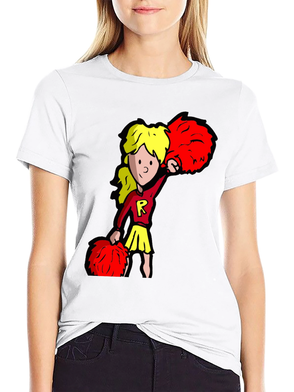 Cheerleader Graphic Tee - Black Cotton T-Shirt