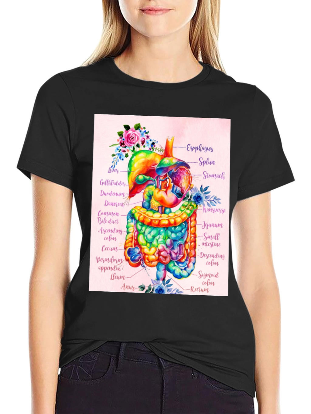 Anatomical Digestive System Floral T-Shirt