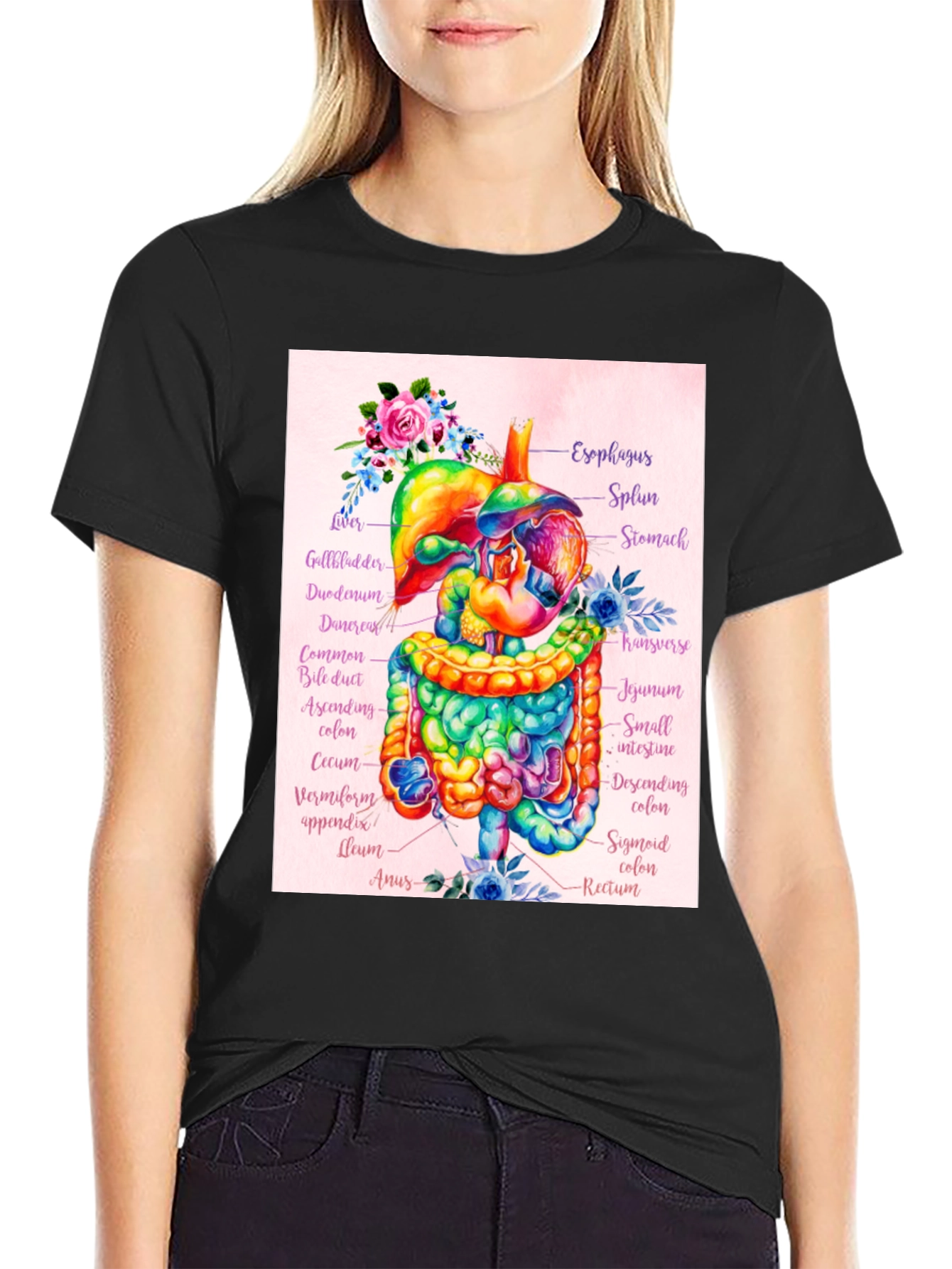 Anatomical Digestive System Floral T-Shirt