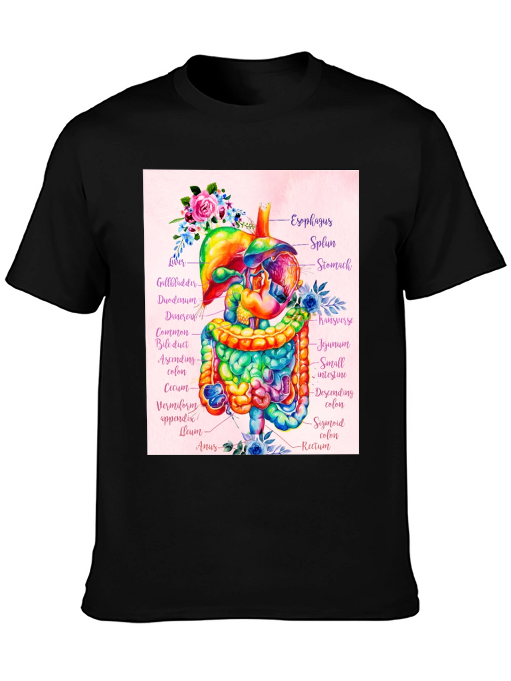 Anatomical Digestive System Floral T-Shirt