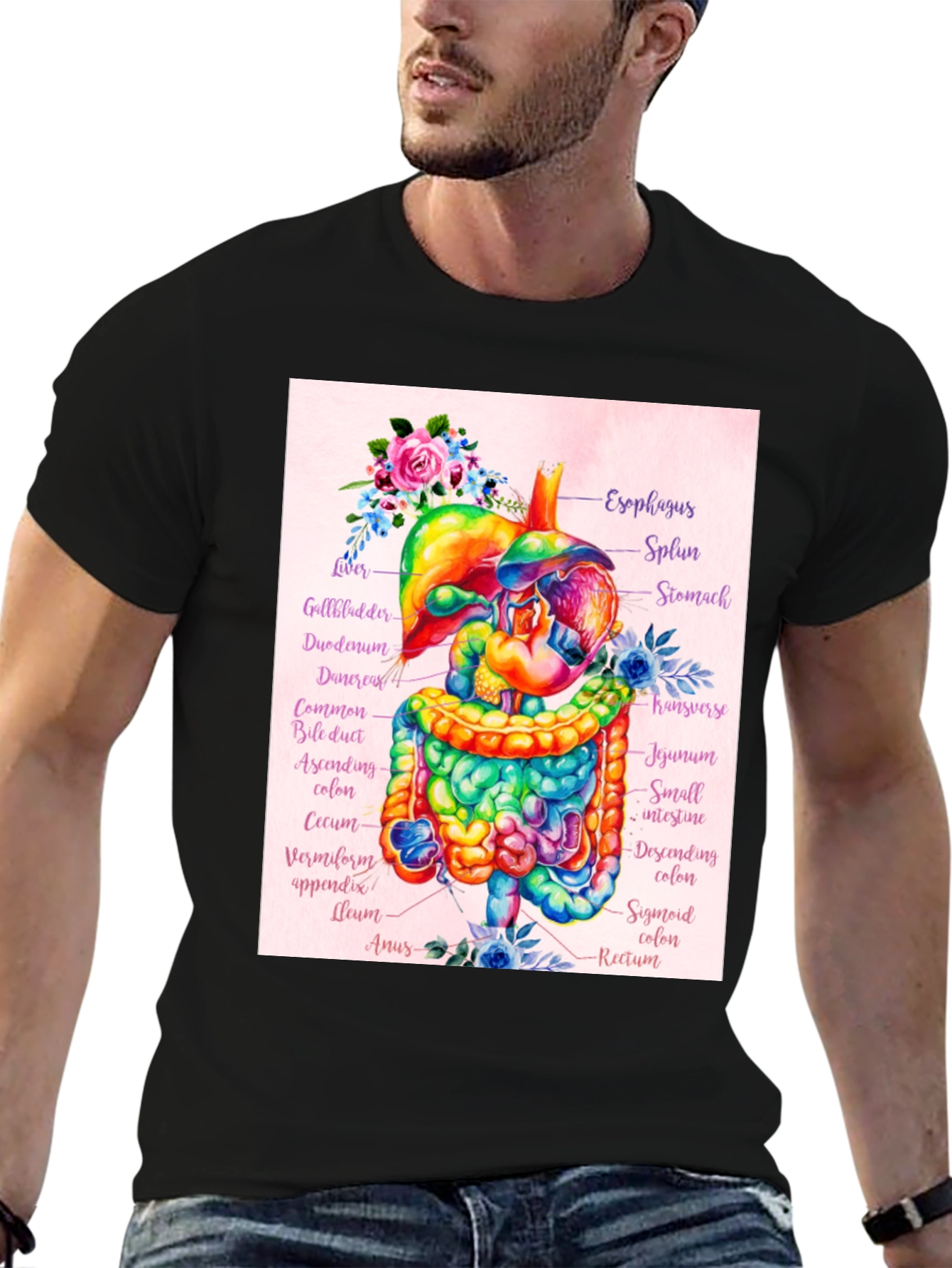 Anatomical Digestive System Floral T-Shirt
