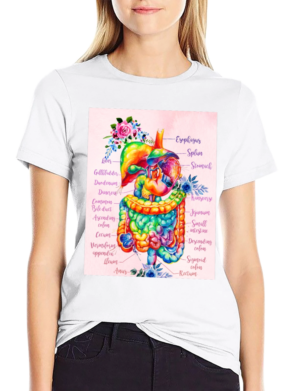 Anatomical Digestive System Floral T-Shirt