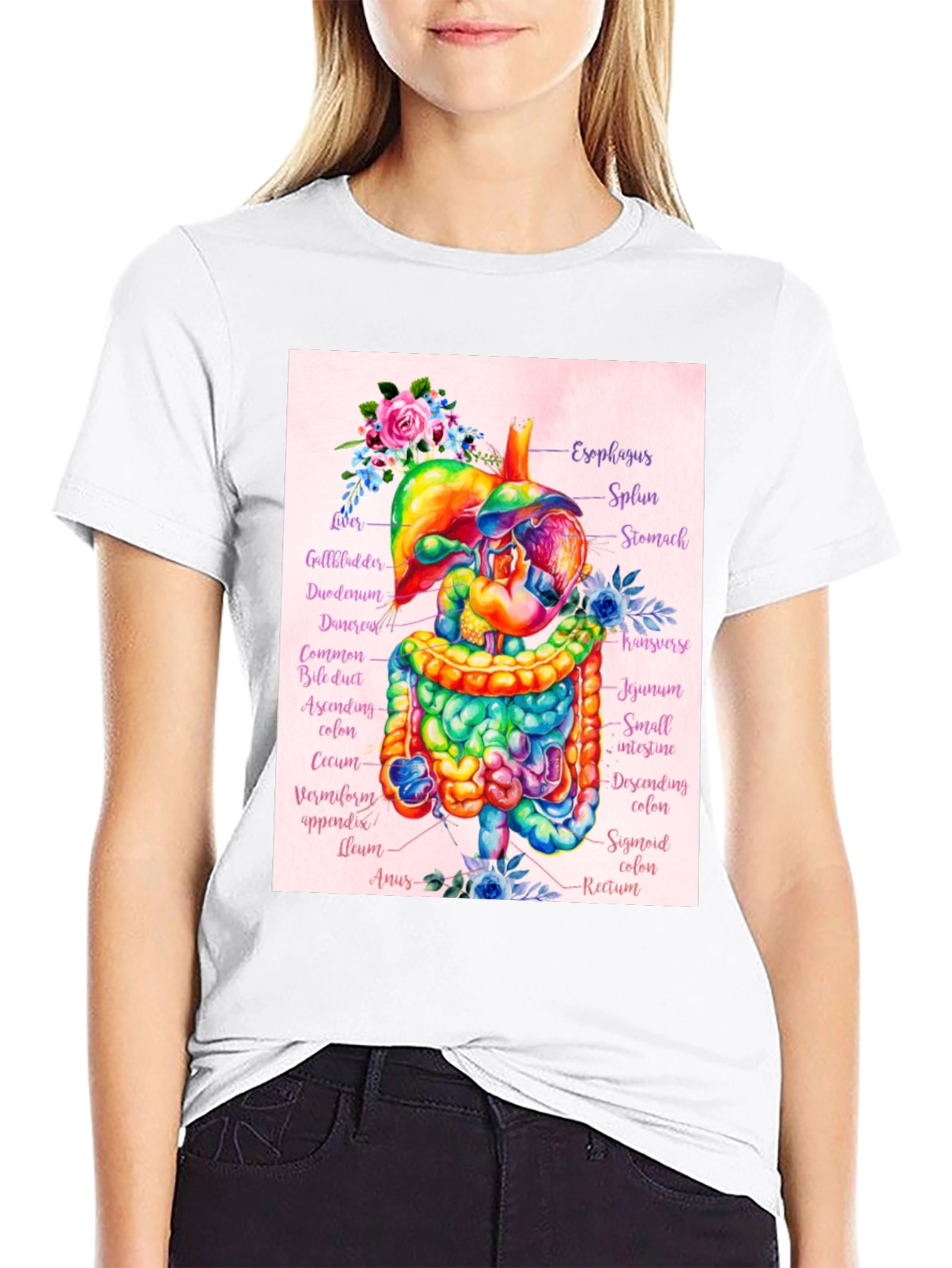 Anatomical Digestive System Floral T-Shirt