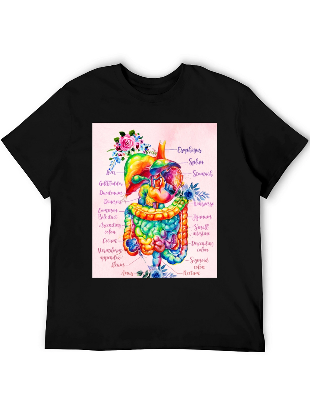 Anatomical Digestive System Floral T-Shirt
