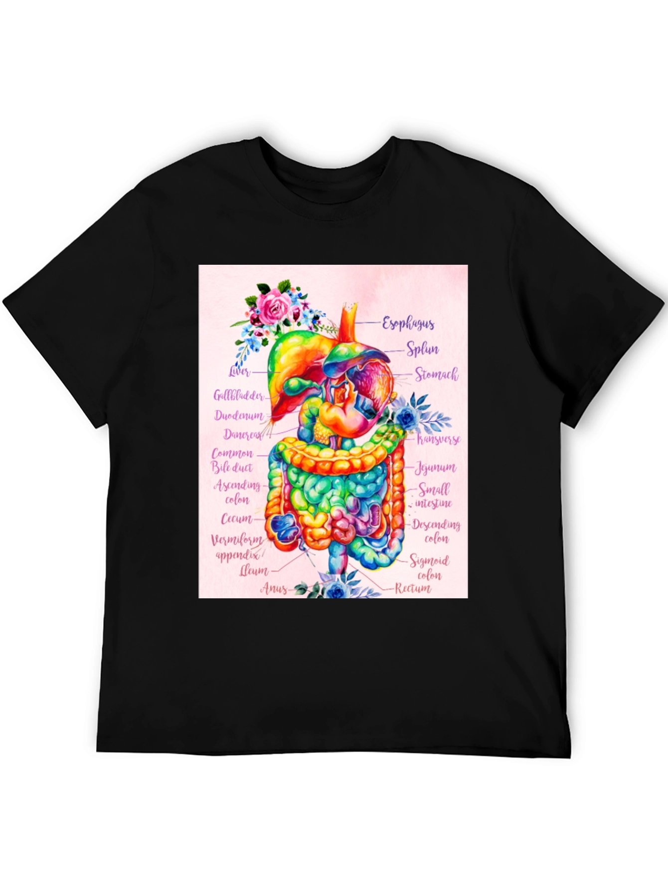 Anatomical Digestive System Floral T-Shirt