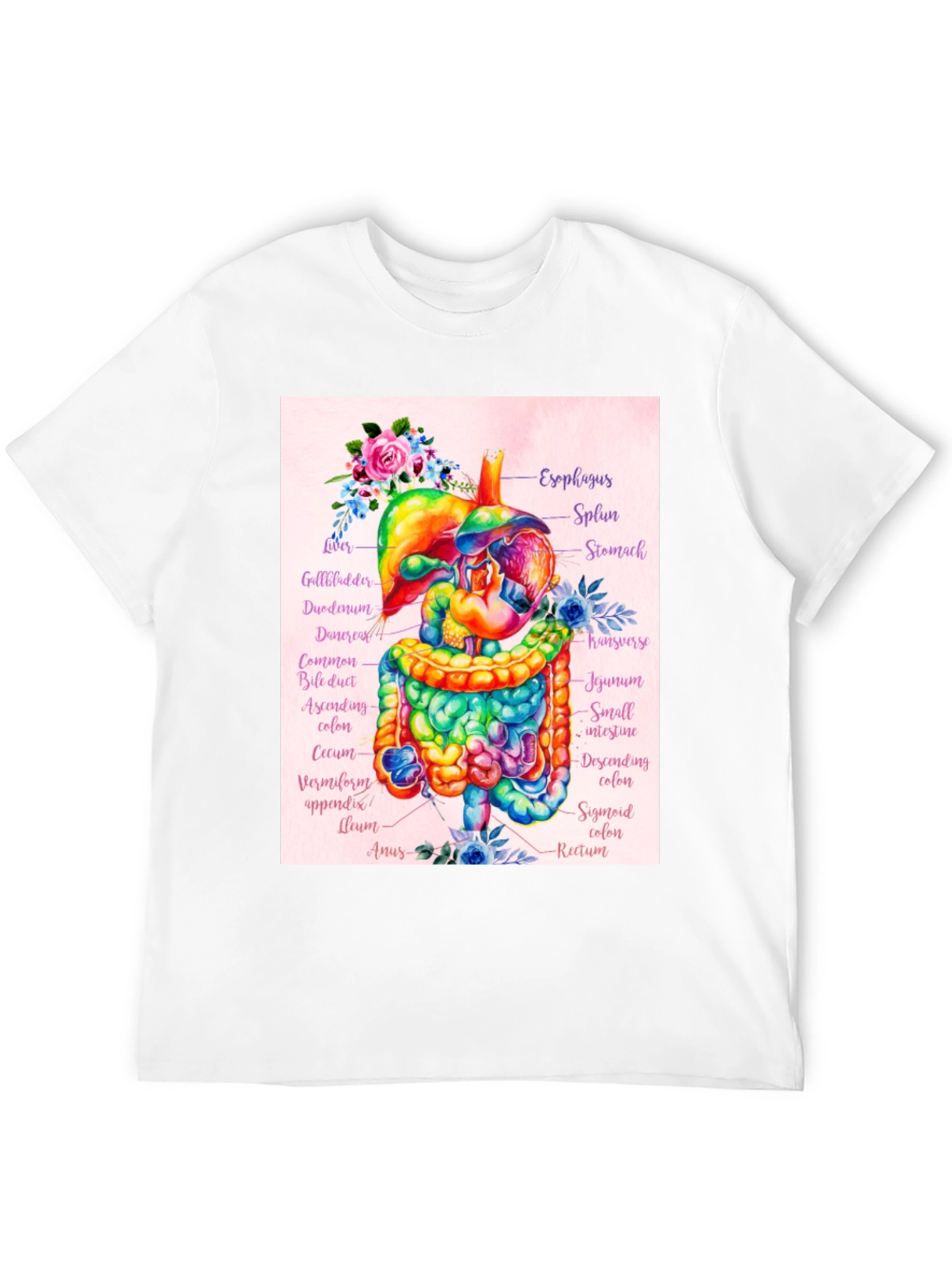 Anatomical Digestive System Floral T-Shirt