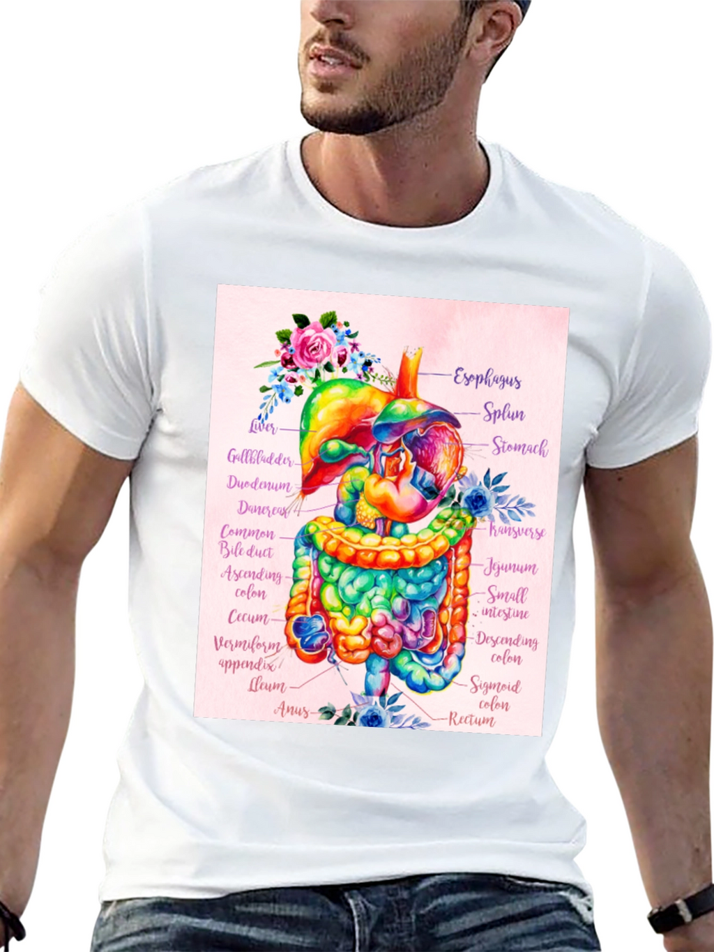 Anatomical Digestive System Floral T-Shirt