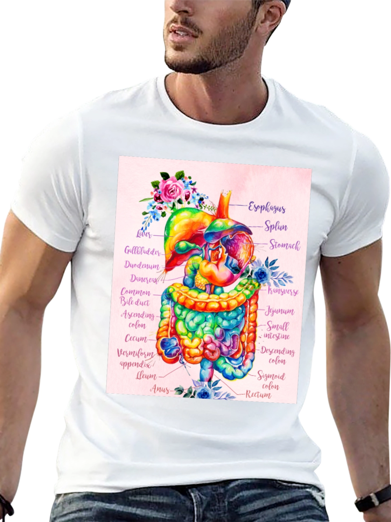Anatomical Digestive System Floral T-Shirt