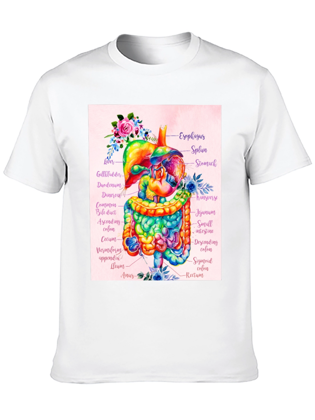 Anatomical Digestive System Floral T-Shirt