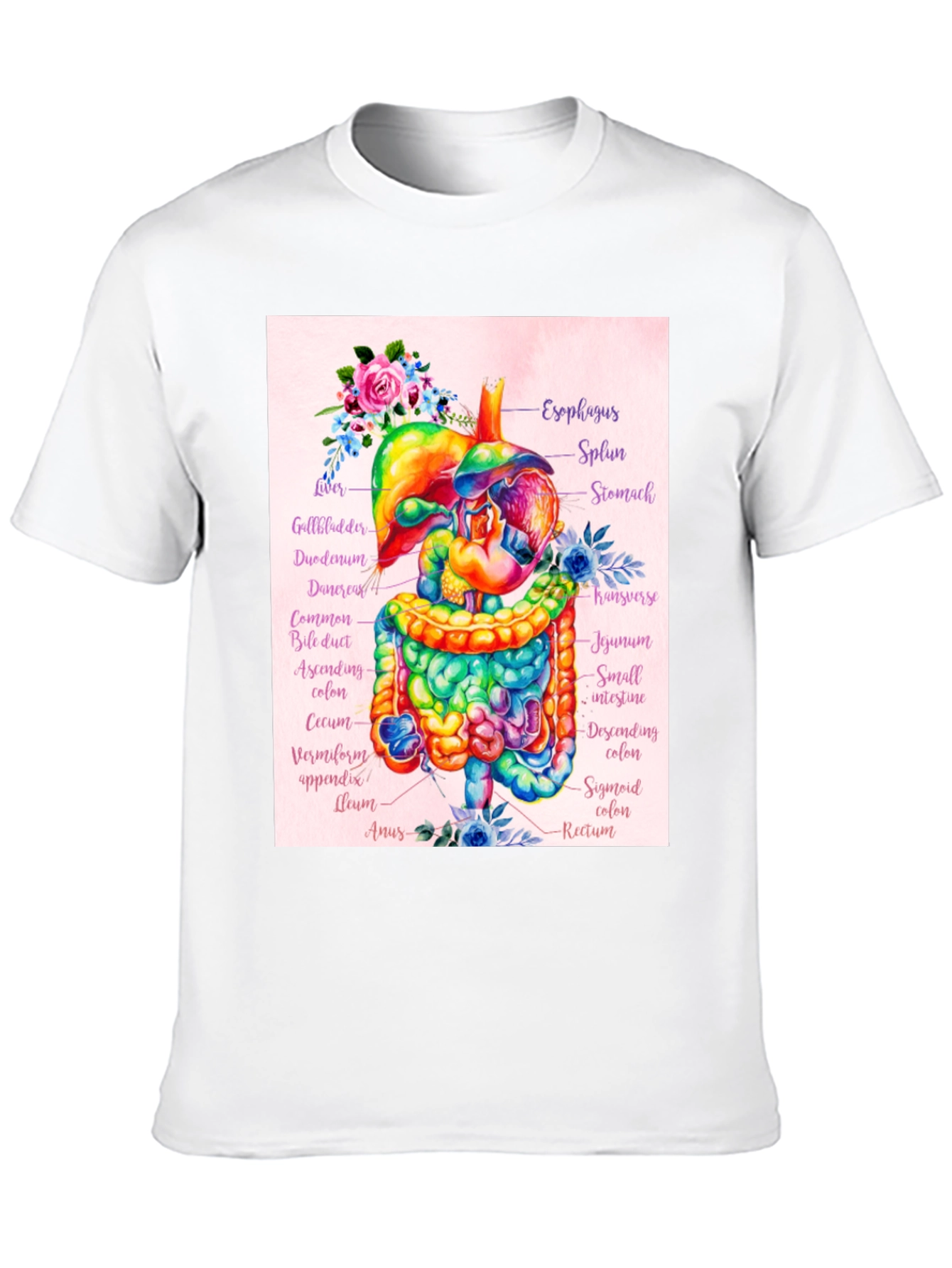 Anatomical Digestive System Floral T-Shirt