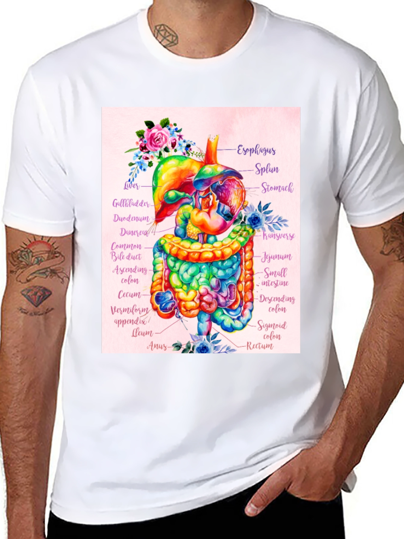 Anatomical Digestive System Floral T-Shirt