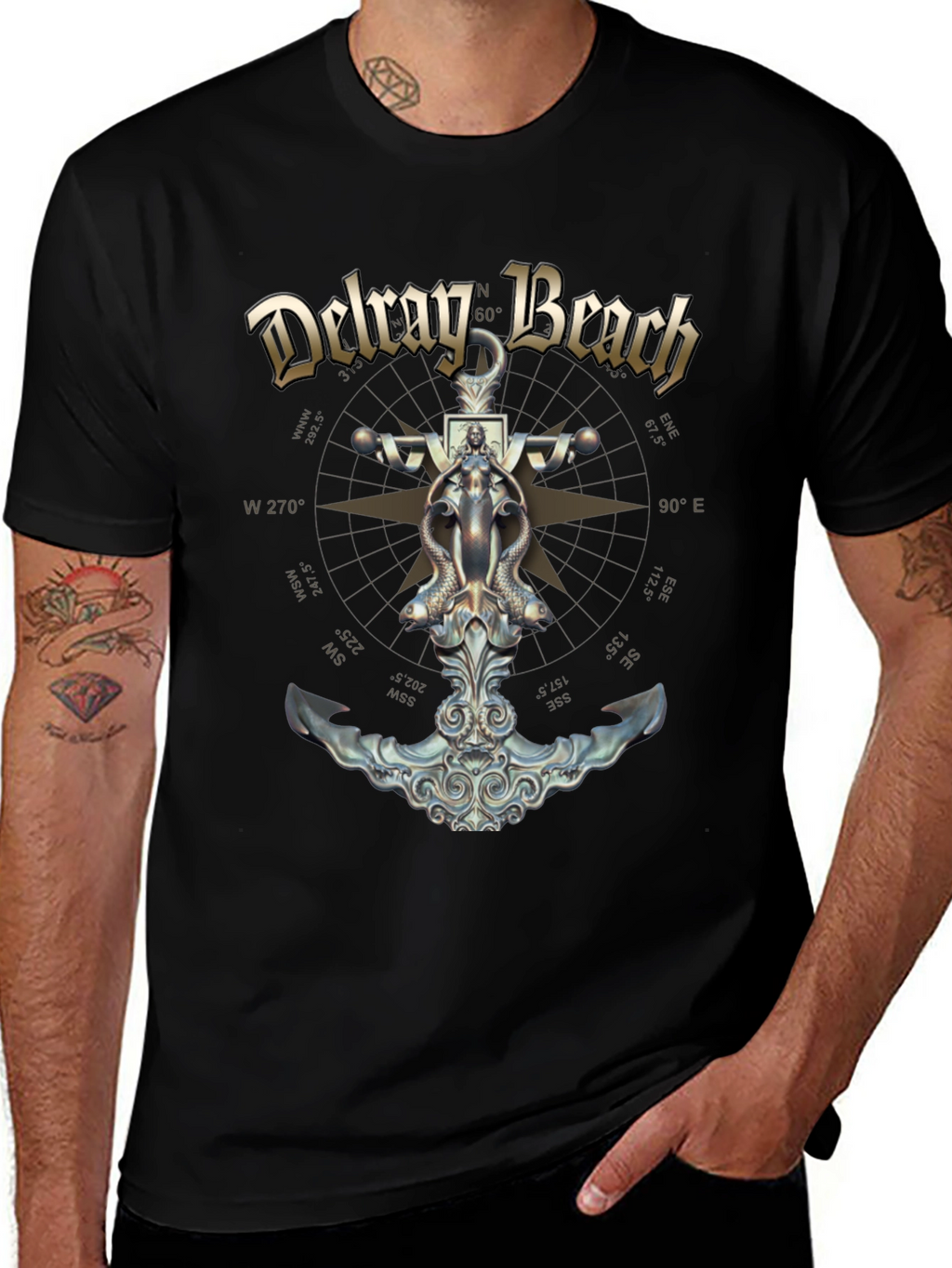 Delray Beach Anchor Compass Black T-Shirt