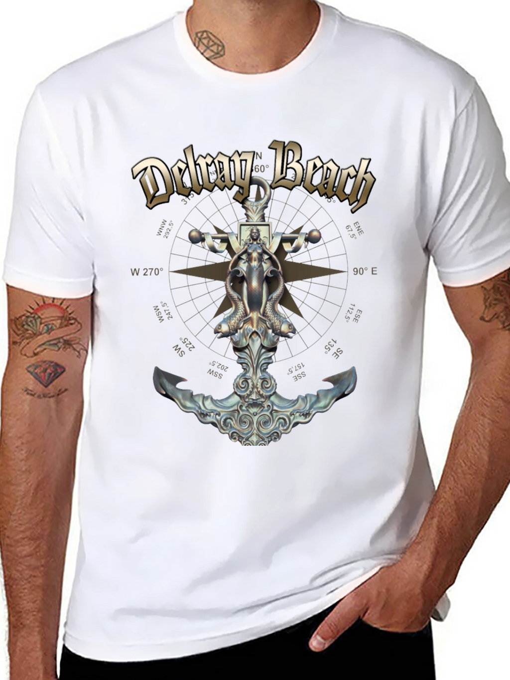 Delray Beach Anchor Compass Black T-Shirt