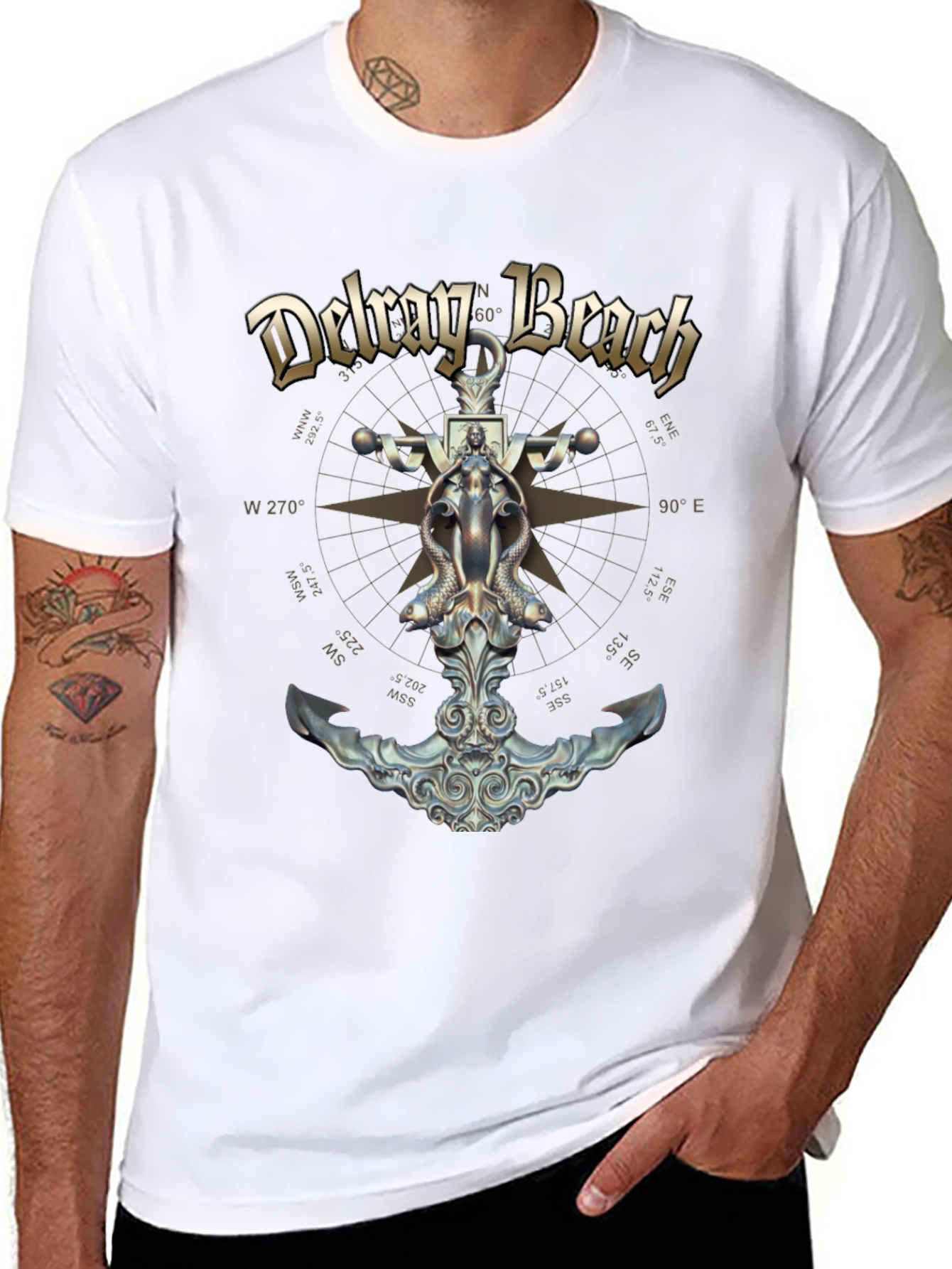 Delray Beach Anchor Compass Black T-Shirt