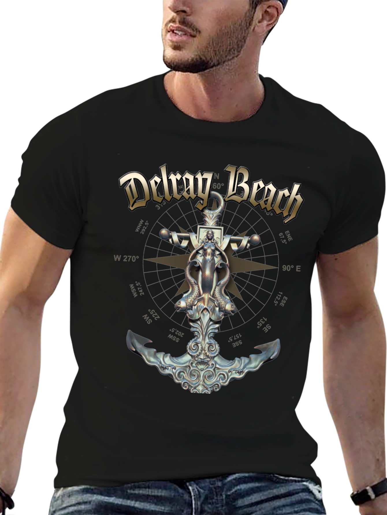 Delray Beach Anchor Compass Black T-Shirt