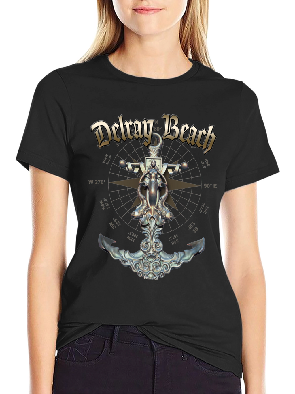Delray Beach Anchor Compass Black T-Shirt