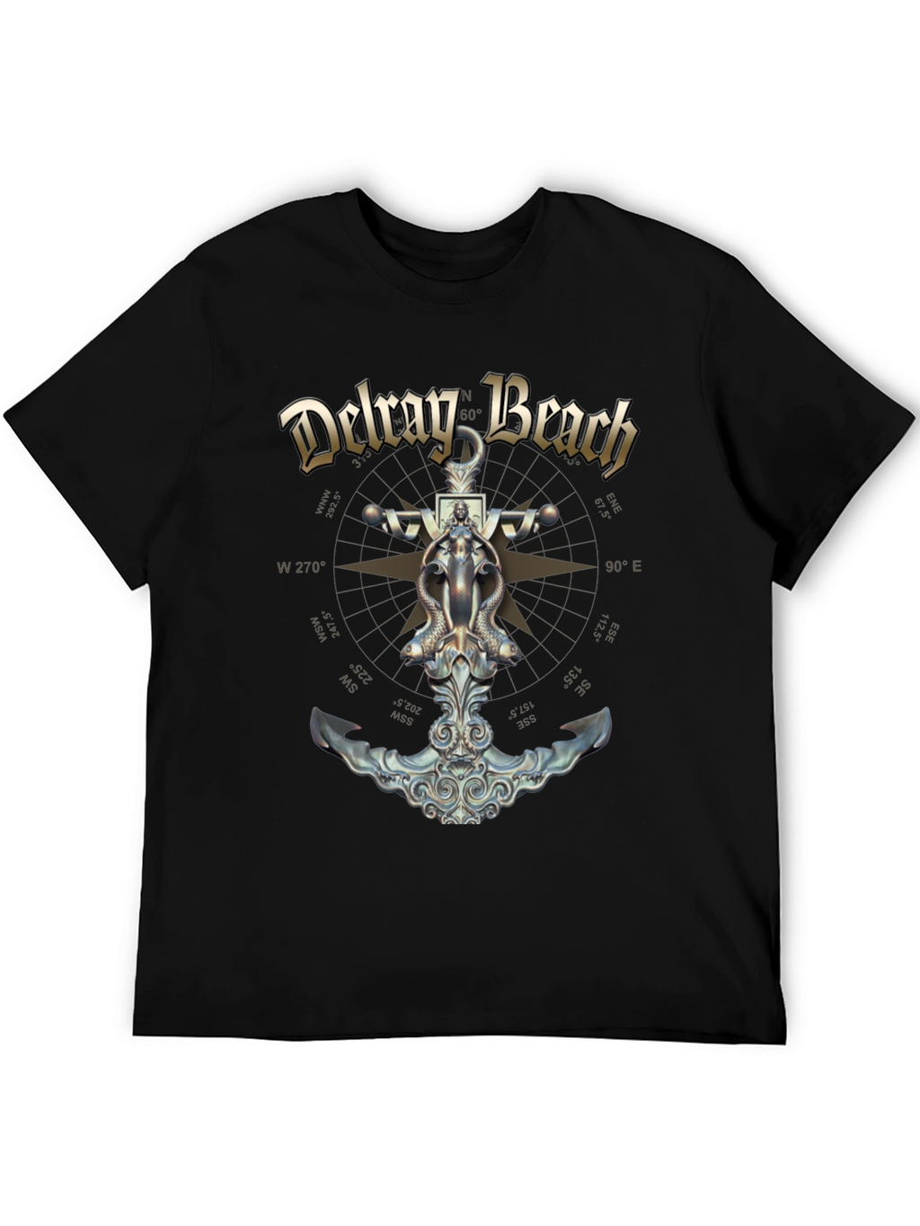 Delray Beach Anchor Compass Black T-Shirt