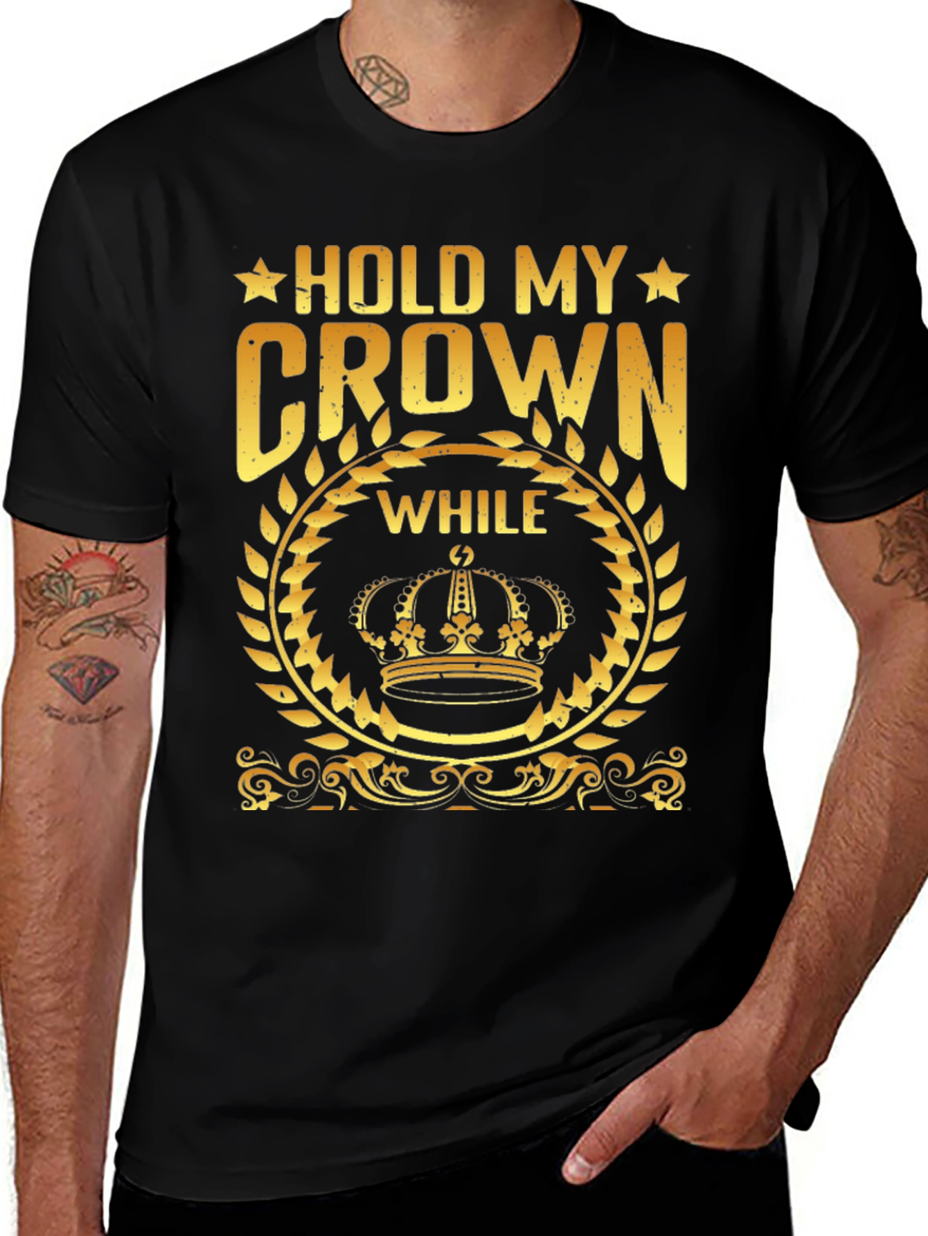 Hold My Crown Graphic Tee - Gold Print on Black