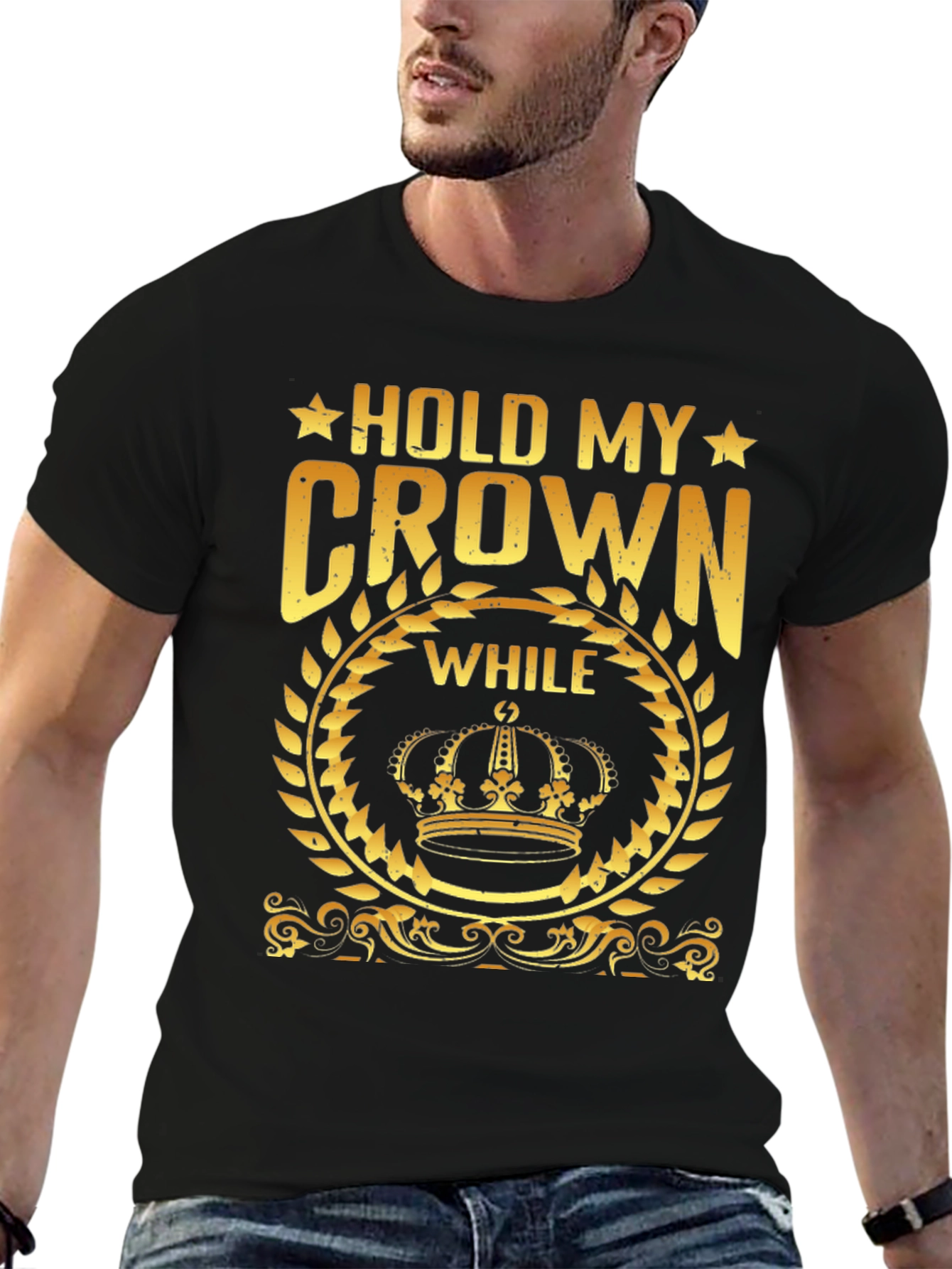 Hold My Crown Graphic Tee - Gold Print on Black