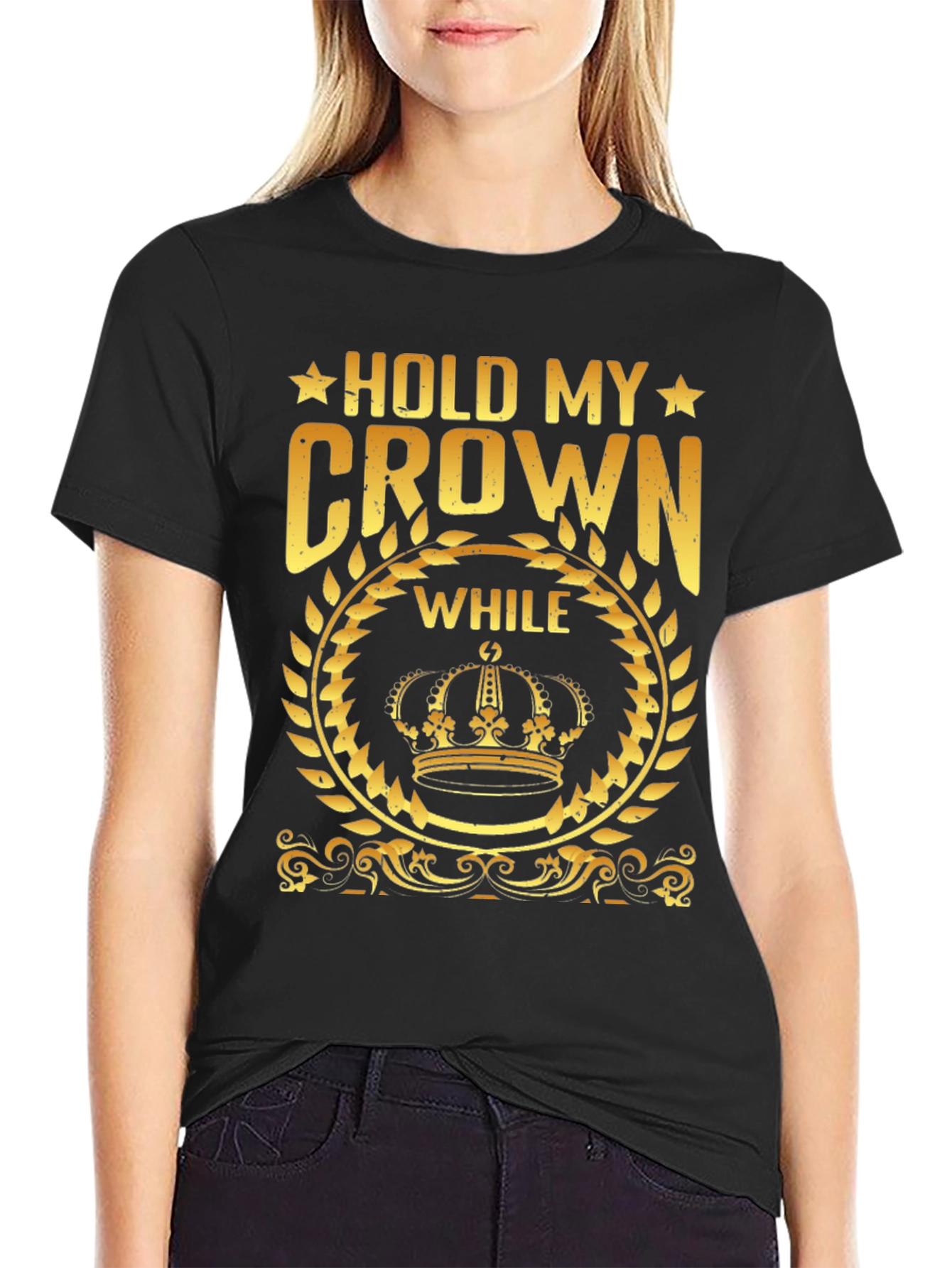 Hold My Crown Graphic Tee - Gold Print on Black