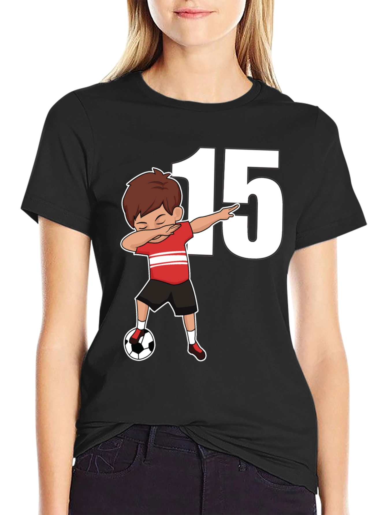 Boys Soccer T-Shirt - Number 15 Dabbing Tee