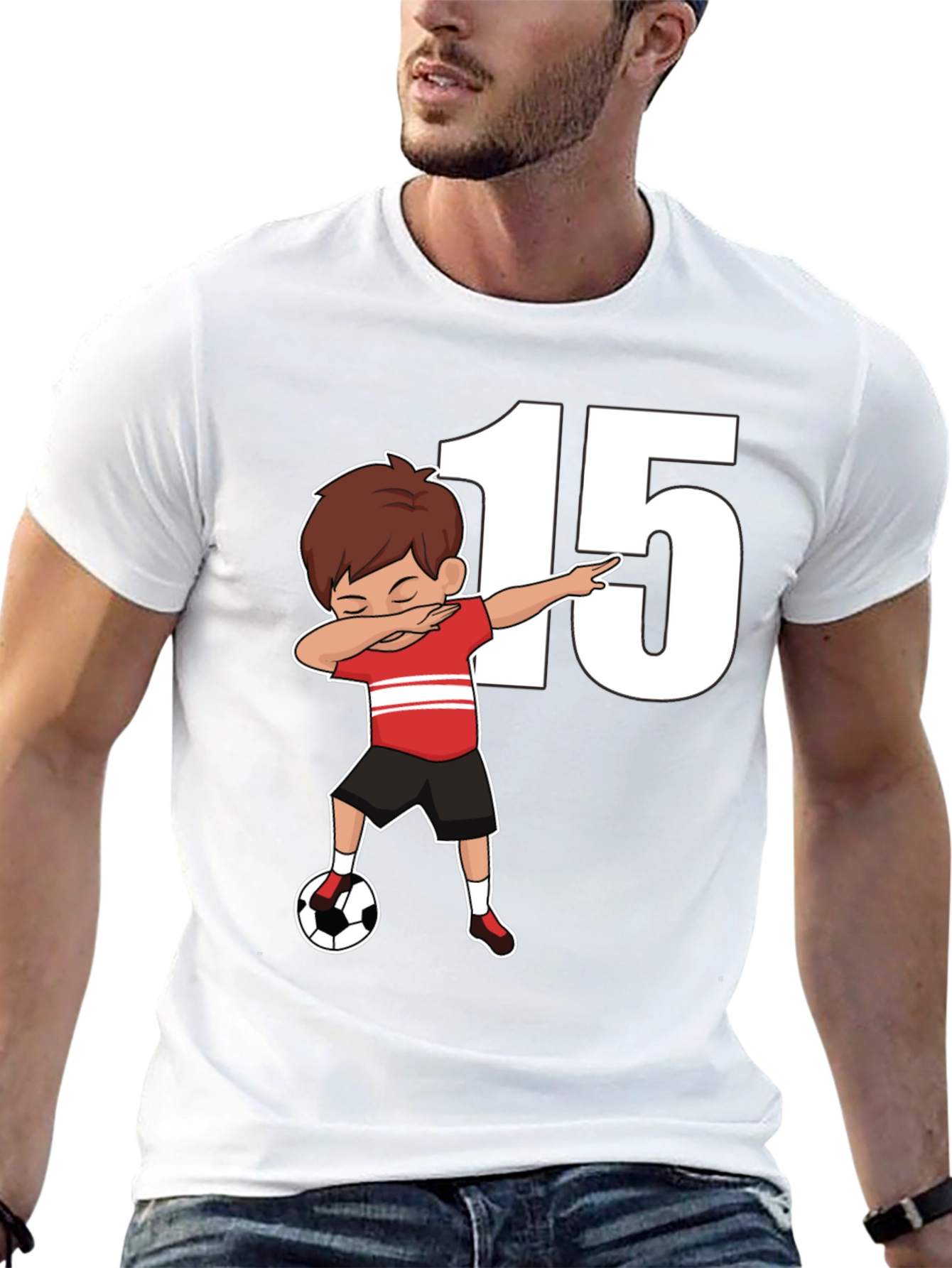 Boys Soccer T-Shirt - Number 15 Dabbing Tee