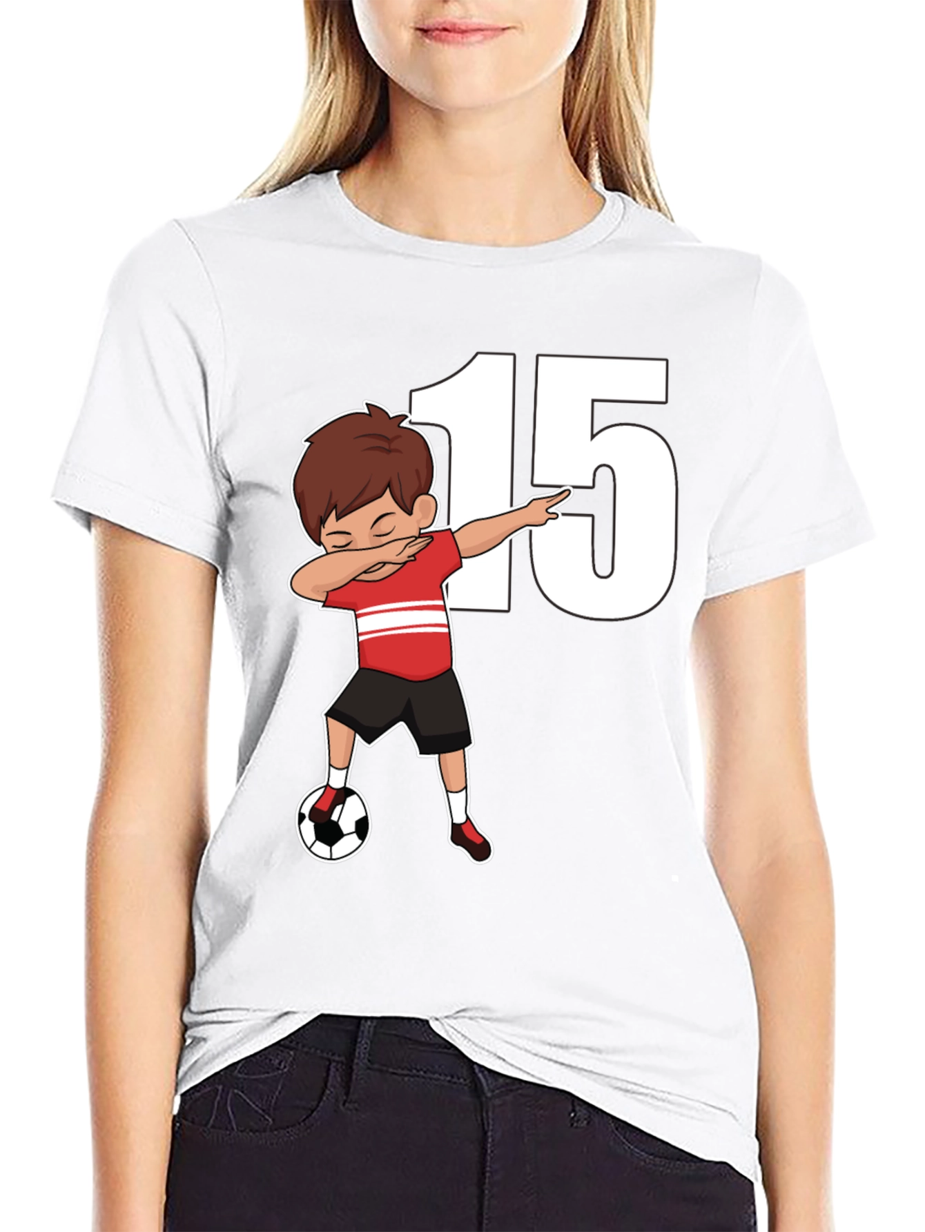 Boys Soccer T-Shirt - Number 15 Dabbing Tee