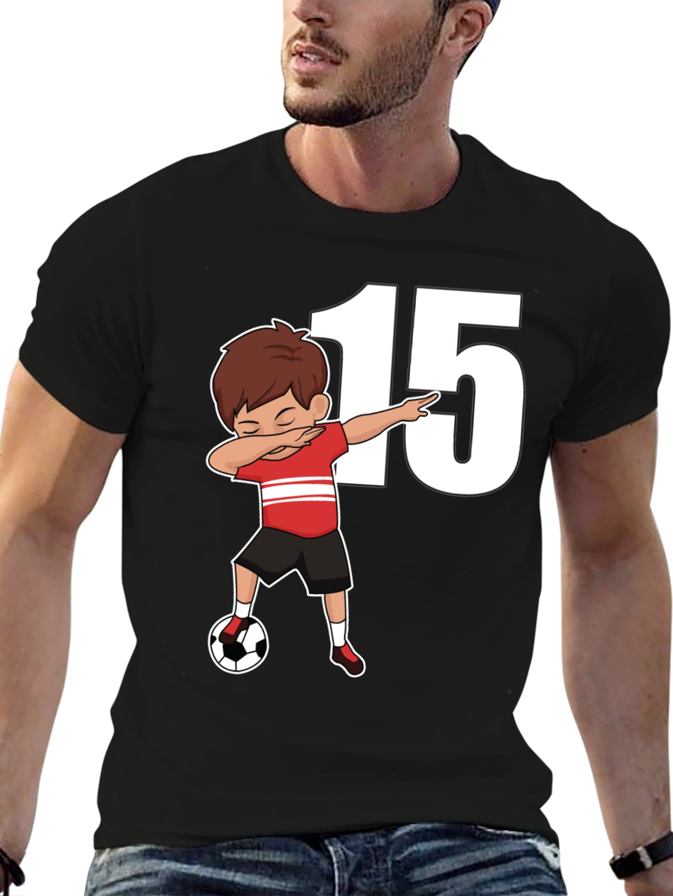 Boys Soccer T-Shirt - Number 15 Dabbing Tee