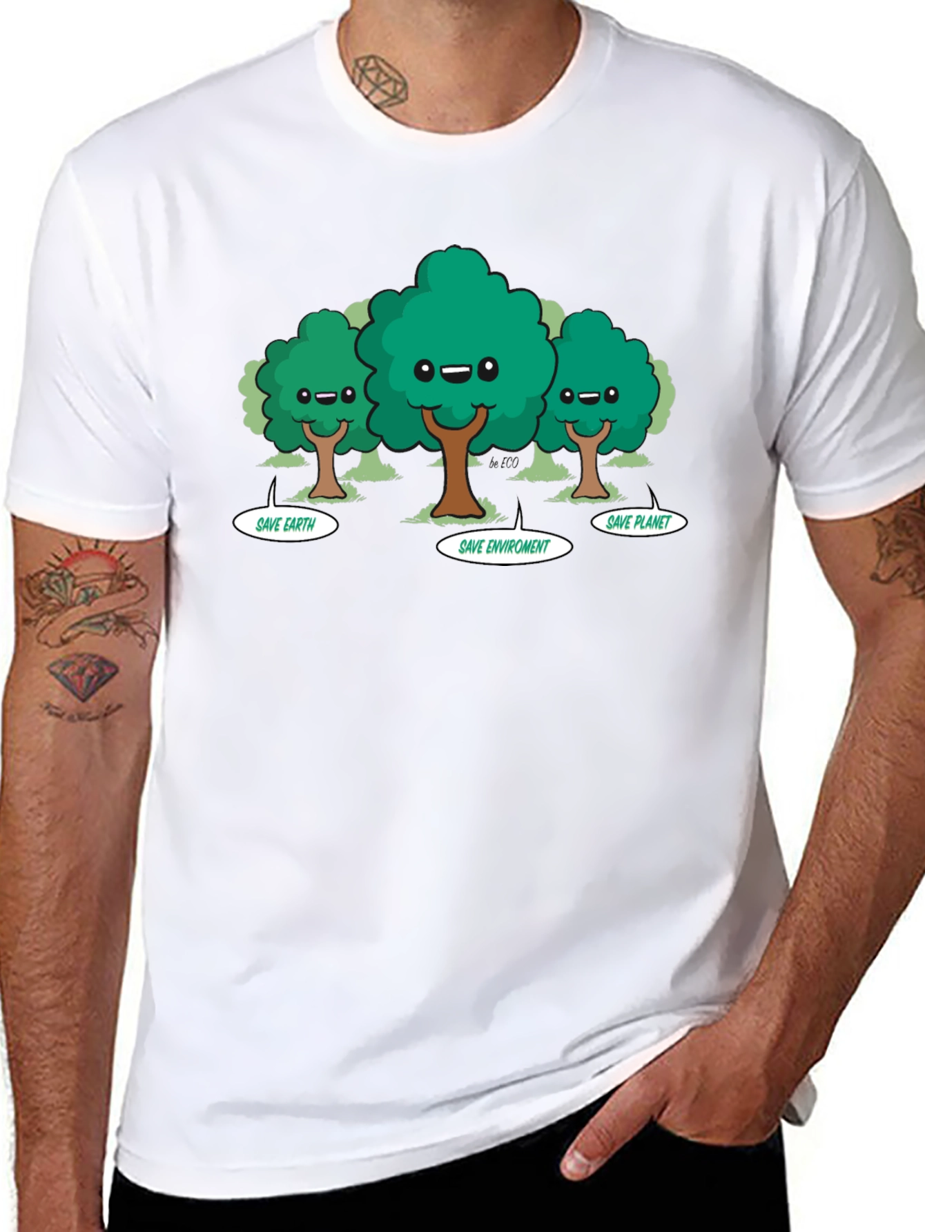 Eco-Friendly Cartoon Trees T-Shirt