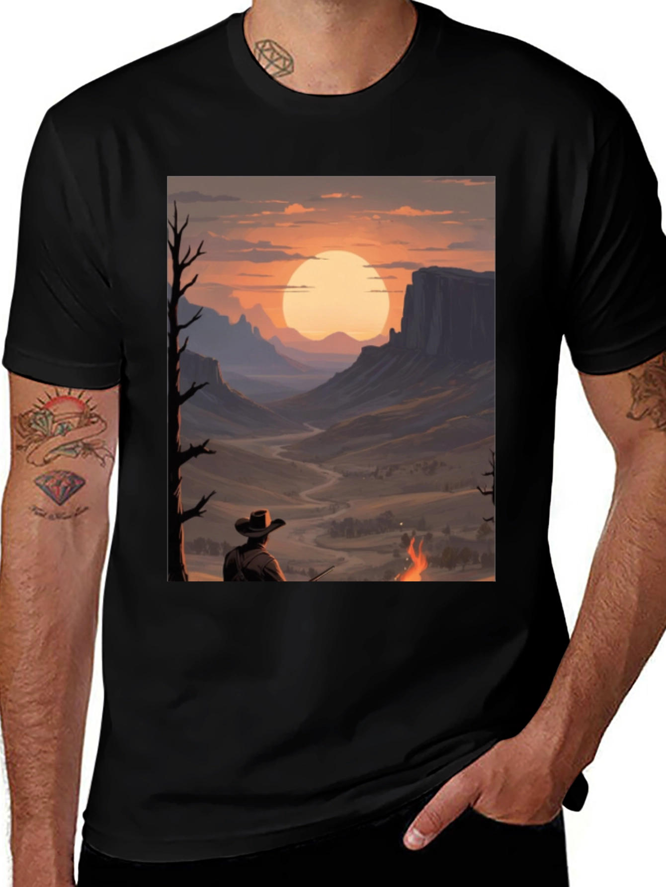 Sunset Cowboy Graphic Tee - Western Style Shirt