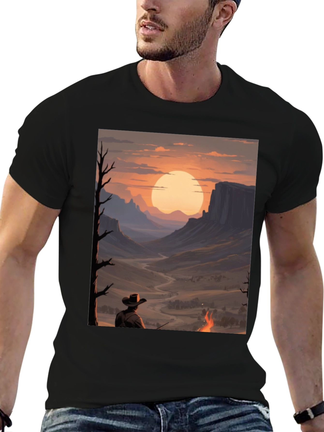 Sunset Cowboy Graphic Tee - Western Style Shirt