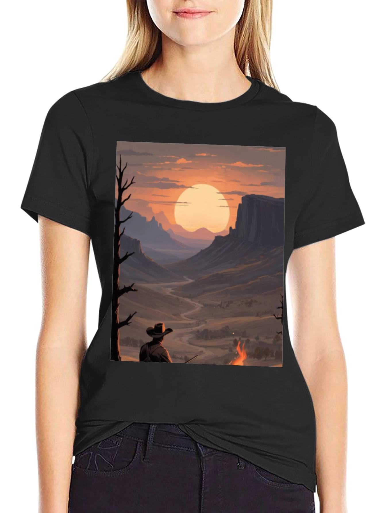 Sunset Cowboy Graphic Tee - Western Style Shirt