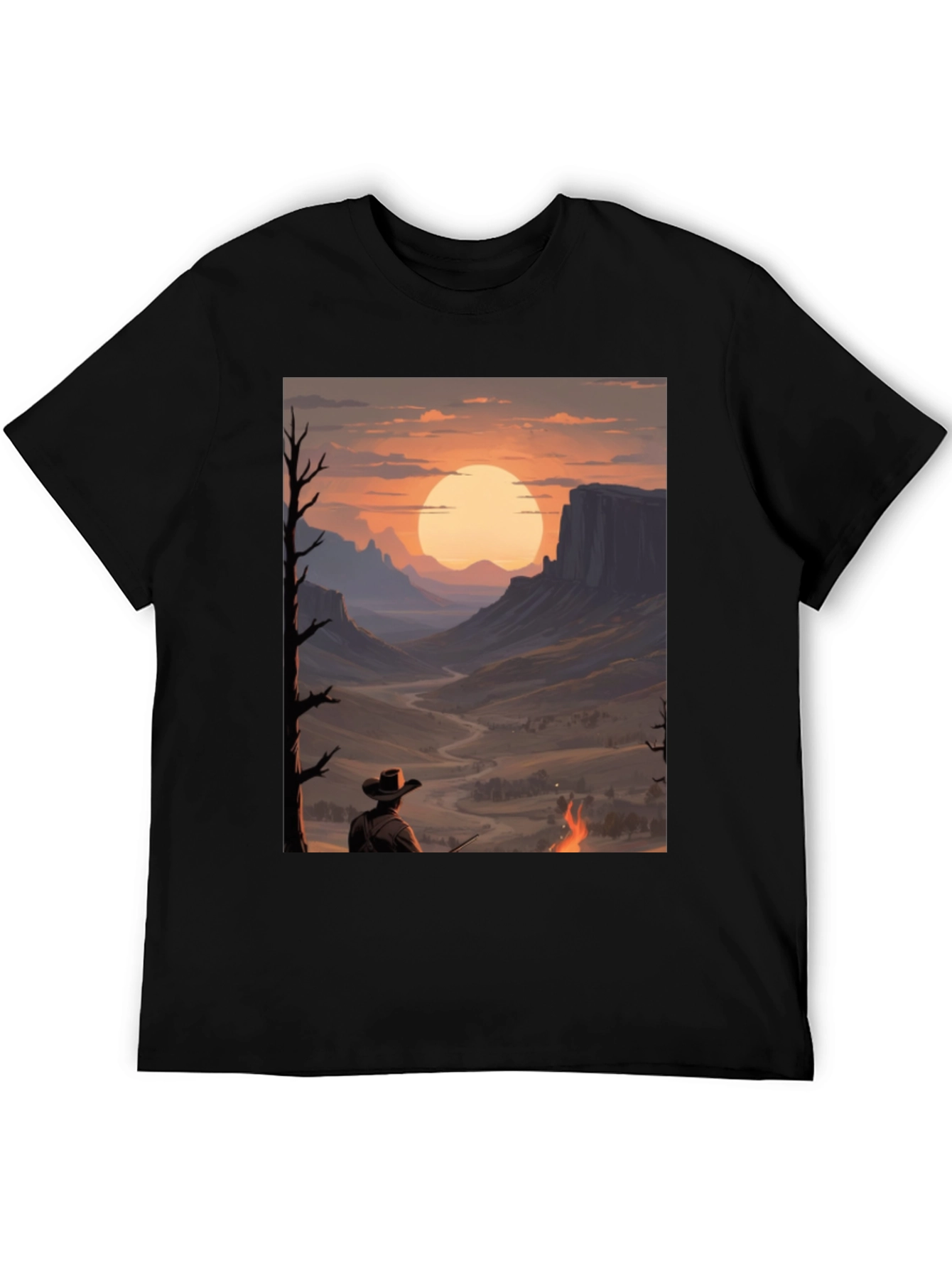 Sunset Cowboy Graphic Tee - Western Style Shirt