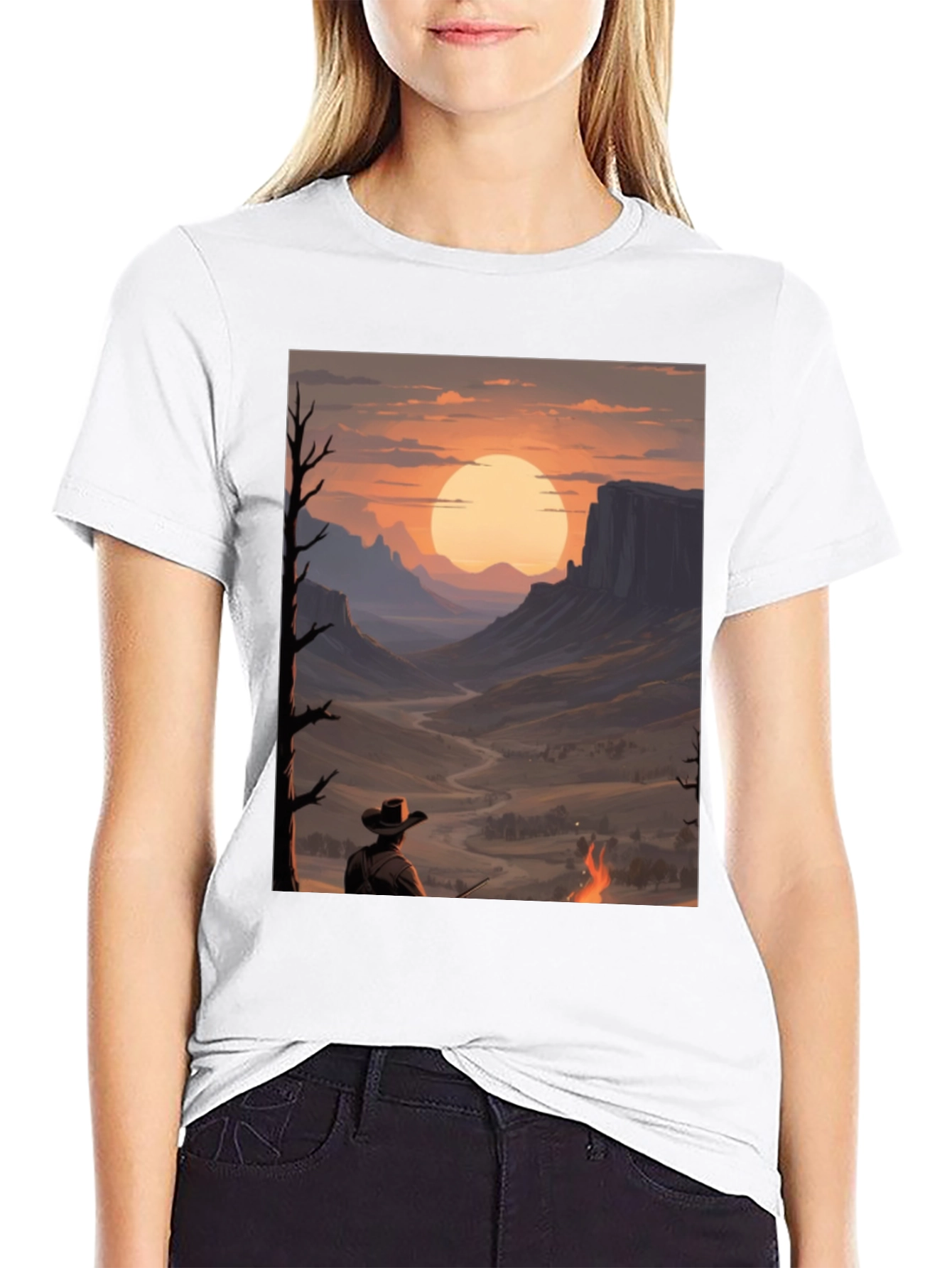 Sunset Cowboy Graphic Tee - Western Style Shirt