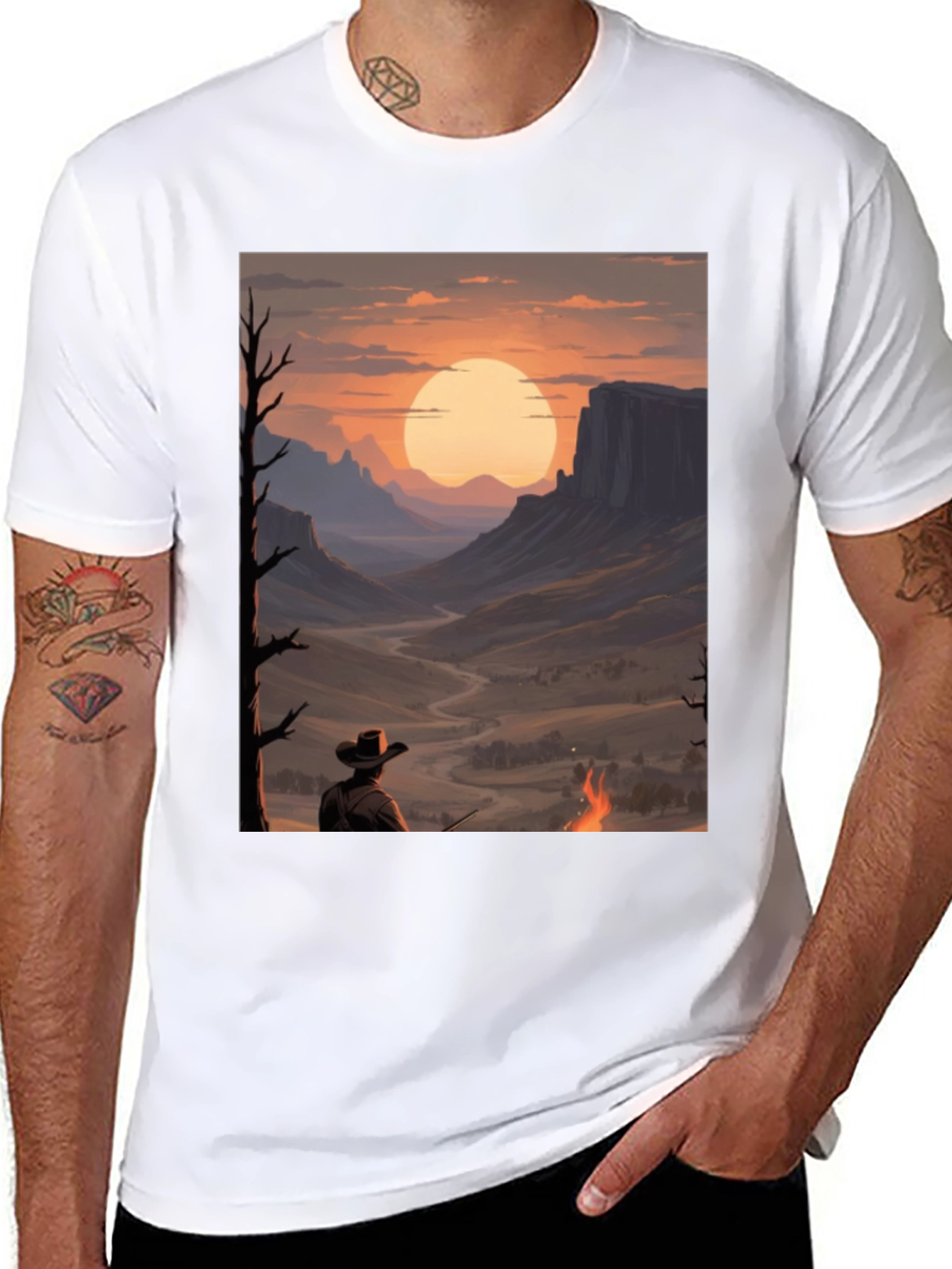 Sunset Cowboy Graphic Tee - Western Style Shirt