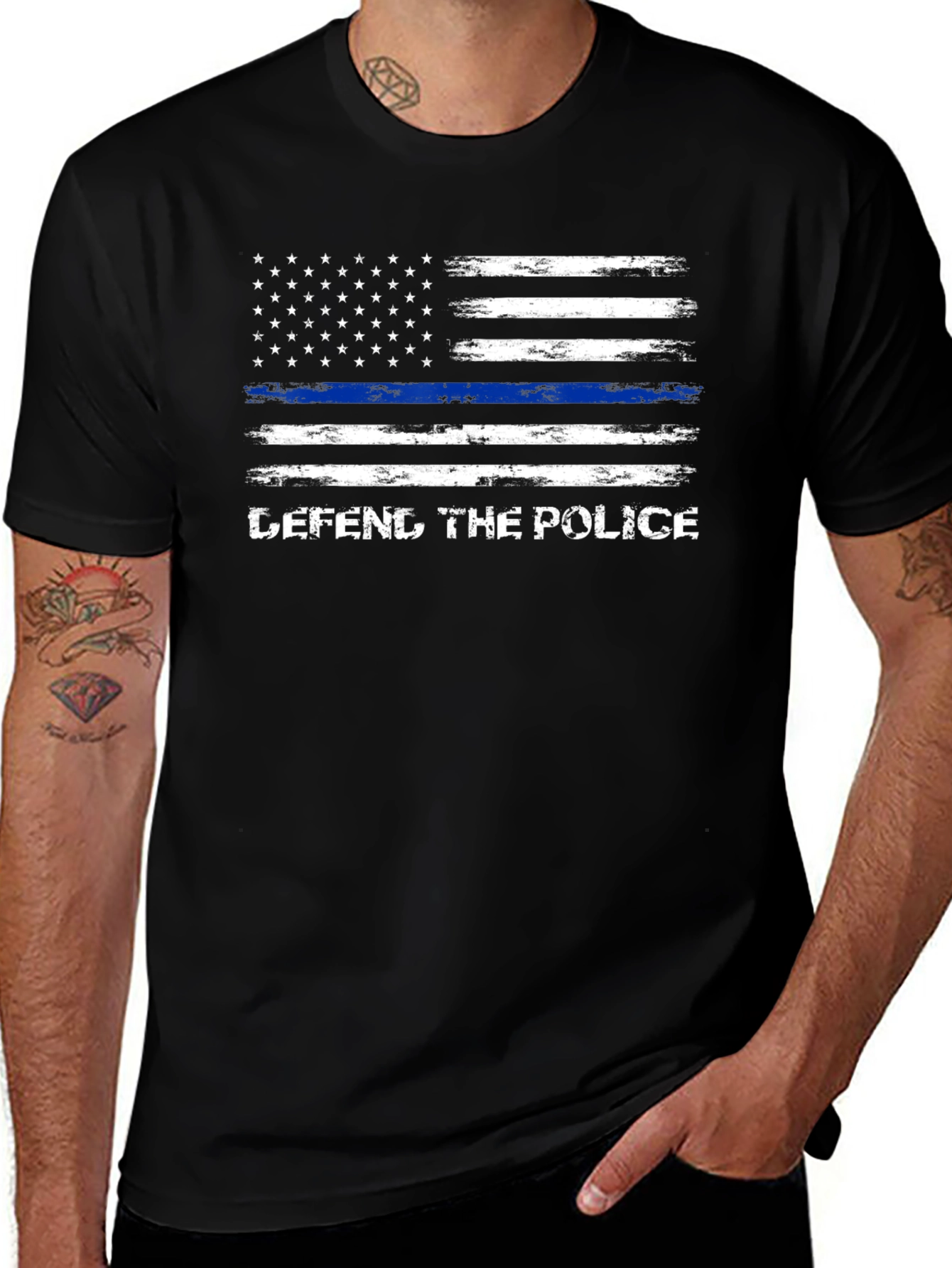 Defend The Police T-Shirt - Thin Blue Line Flag