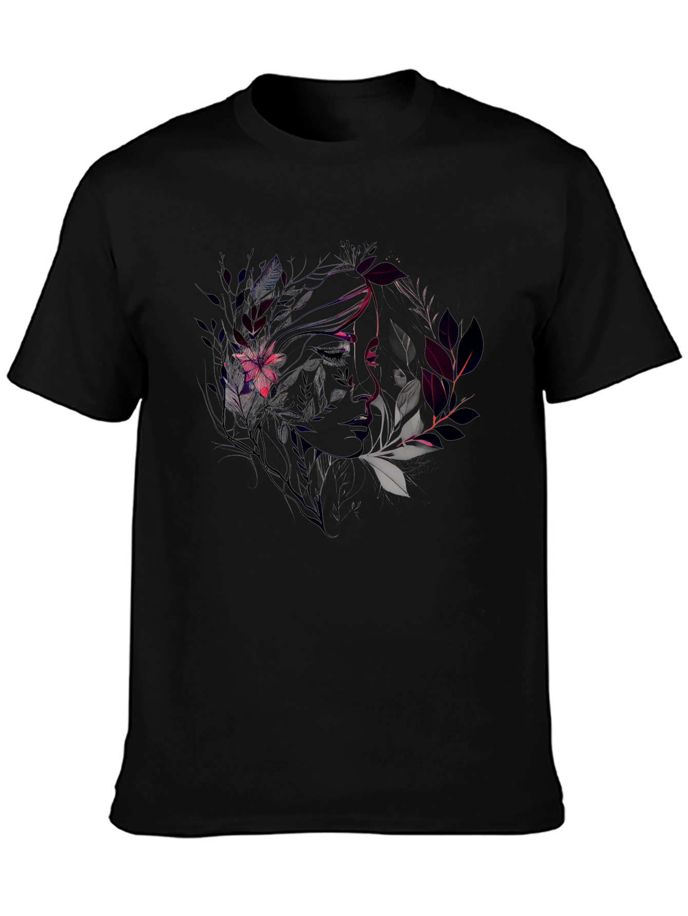Floral Silhouette Graphic Tee - Black