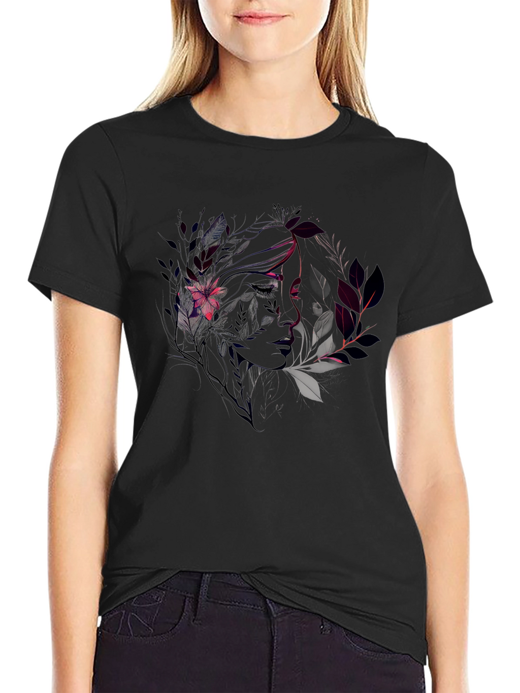 Floral Silhouette Graphic Tee - Black