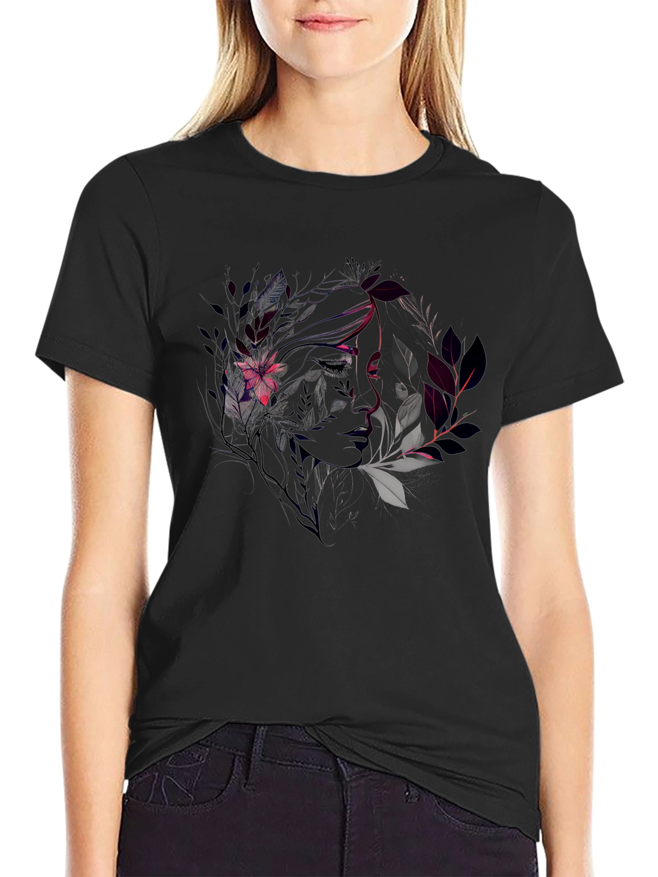 Floral Silhouette Graphic Tee - Black