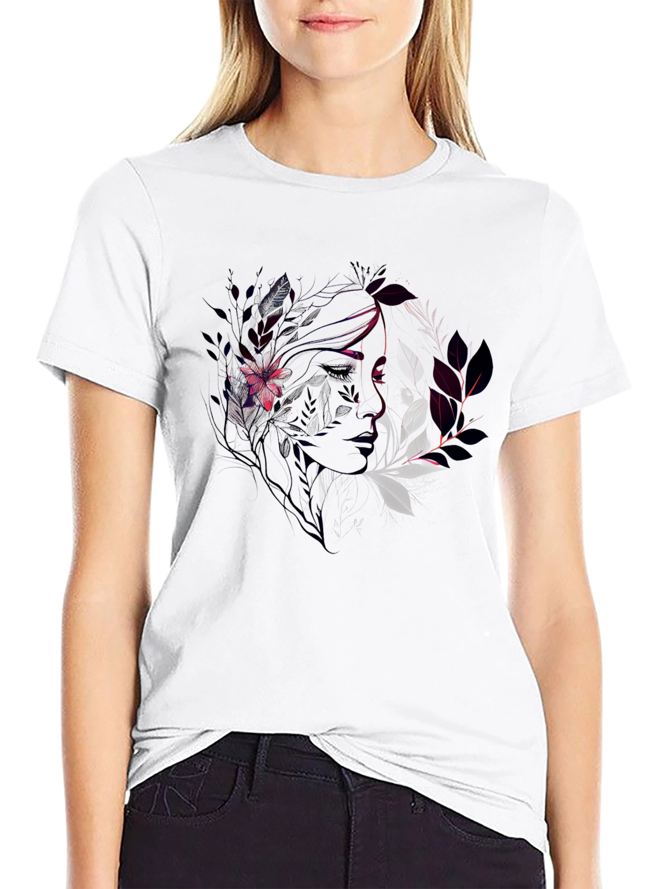 Floral Silhouette Graphic Tee - Black