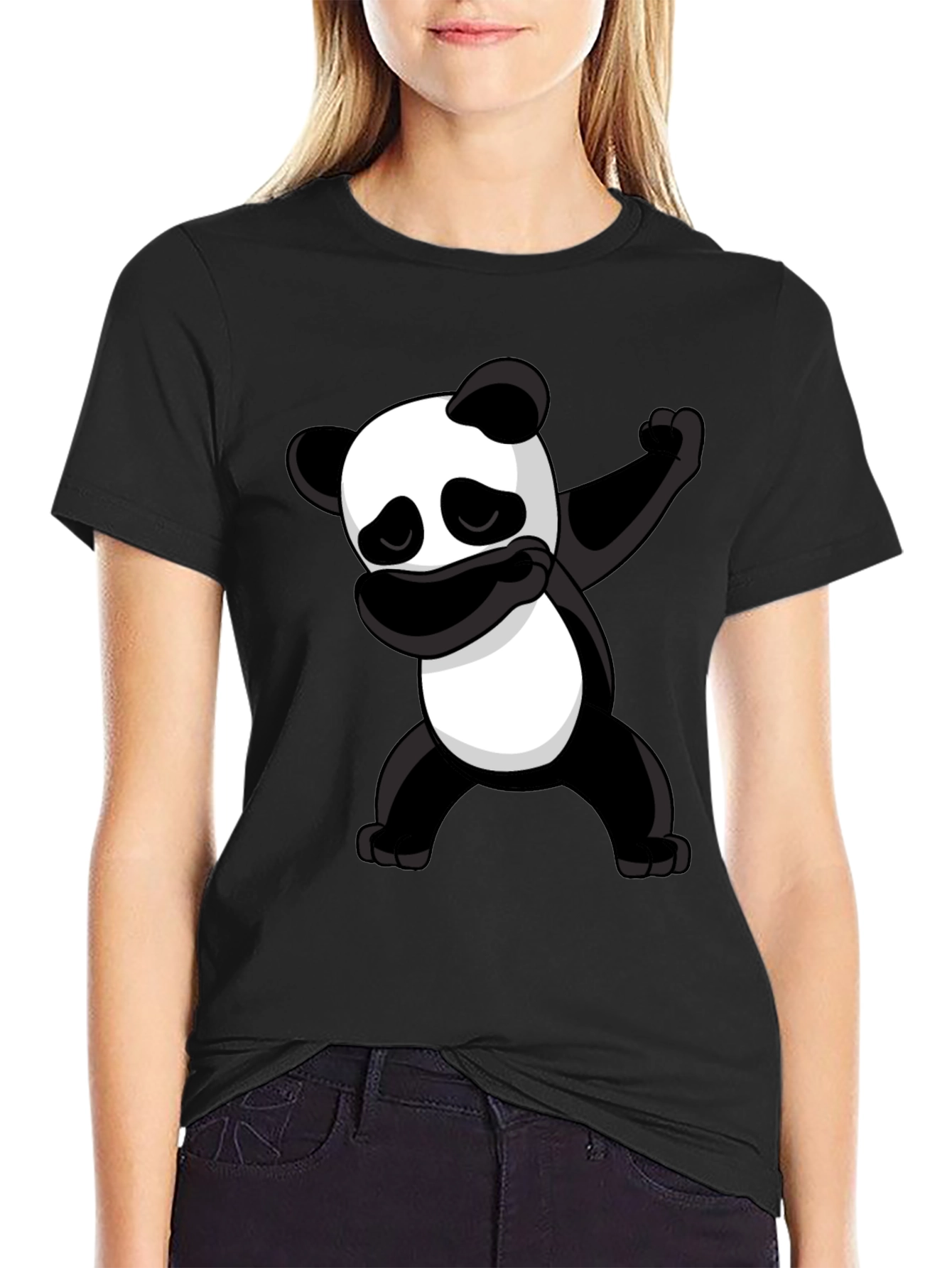 Dabbing Panda Graphic Tee - Black Cotton T-Shirt
