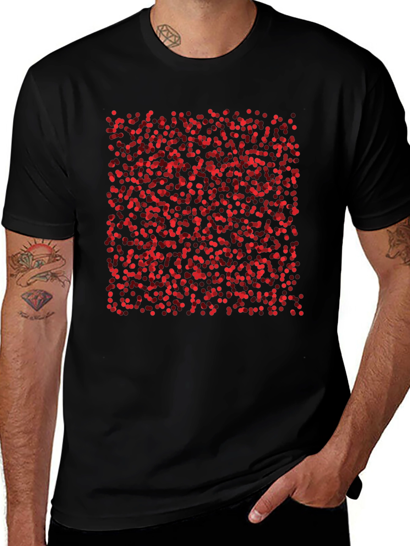 Abstract Red Dots Black T-Shirt