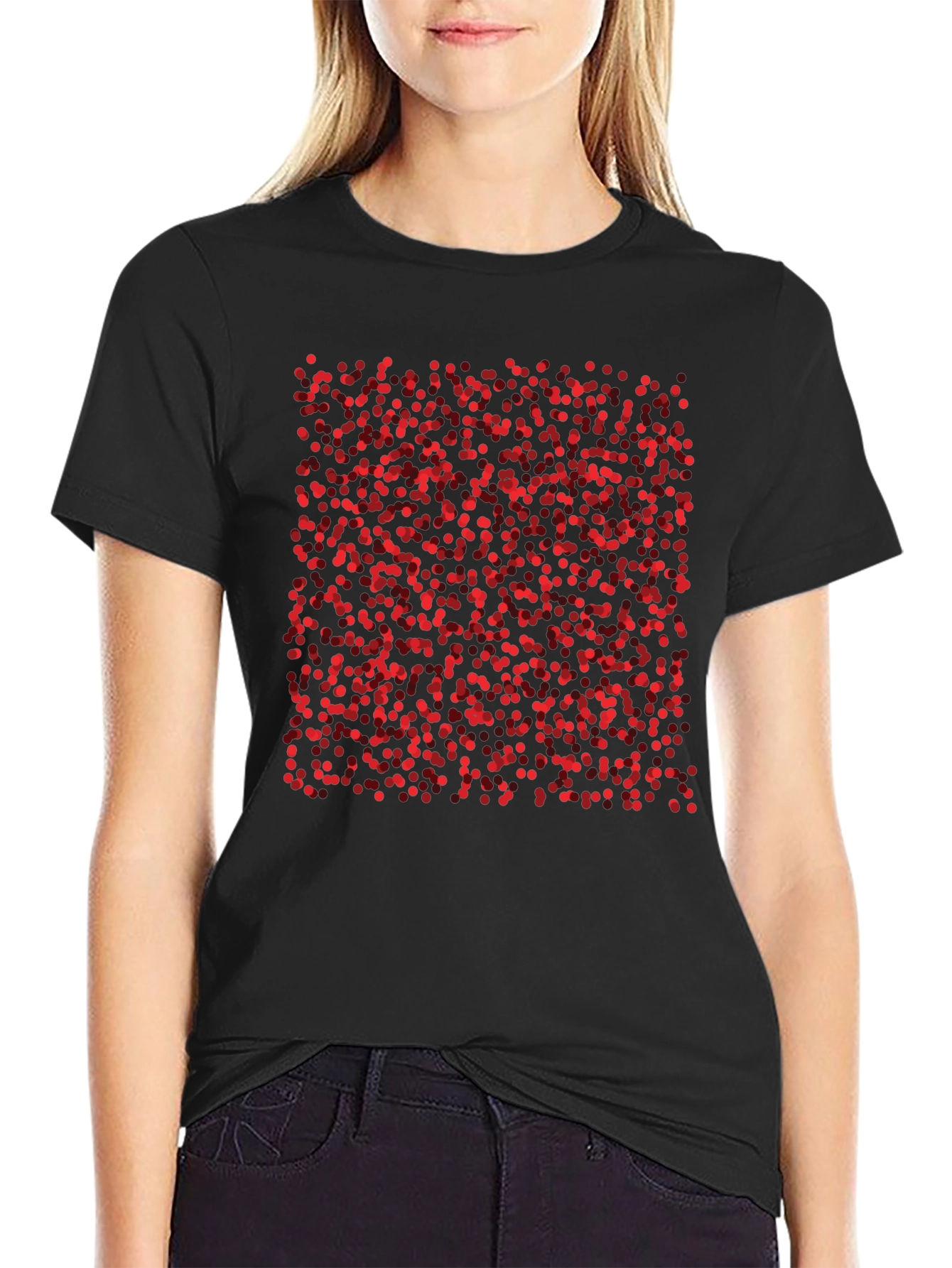 Abstract Red Dots Black T-Shirt