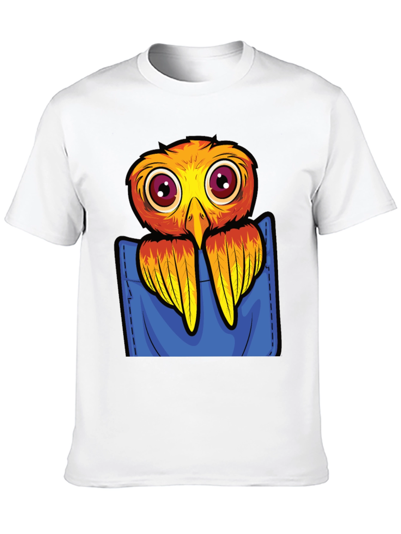 Cartoon Bird in Pocket Black T-Shirt