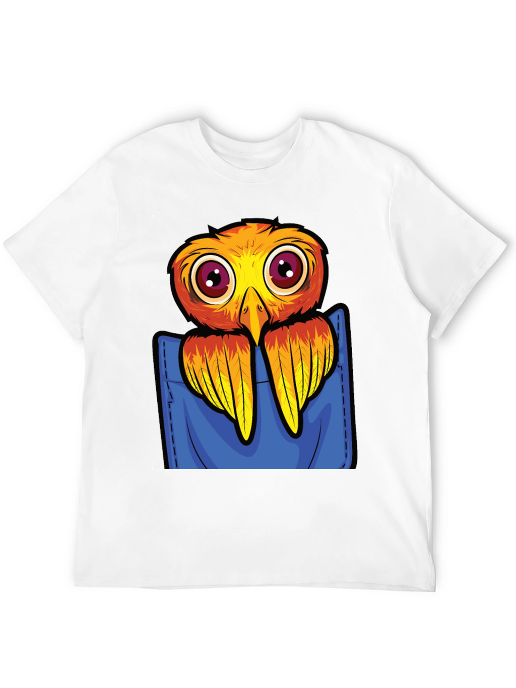 Cartoon Bird in Pocket Black T-Shirt