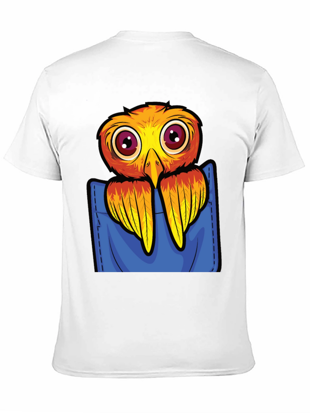 Cartoon Bird in Pocket Black T-Shirt