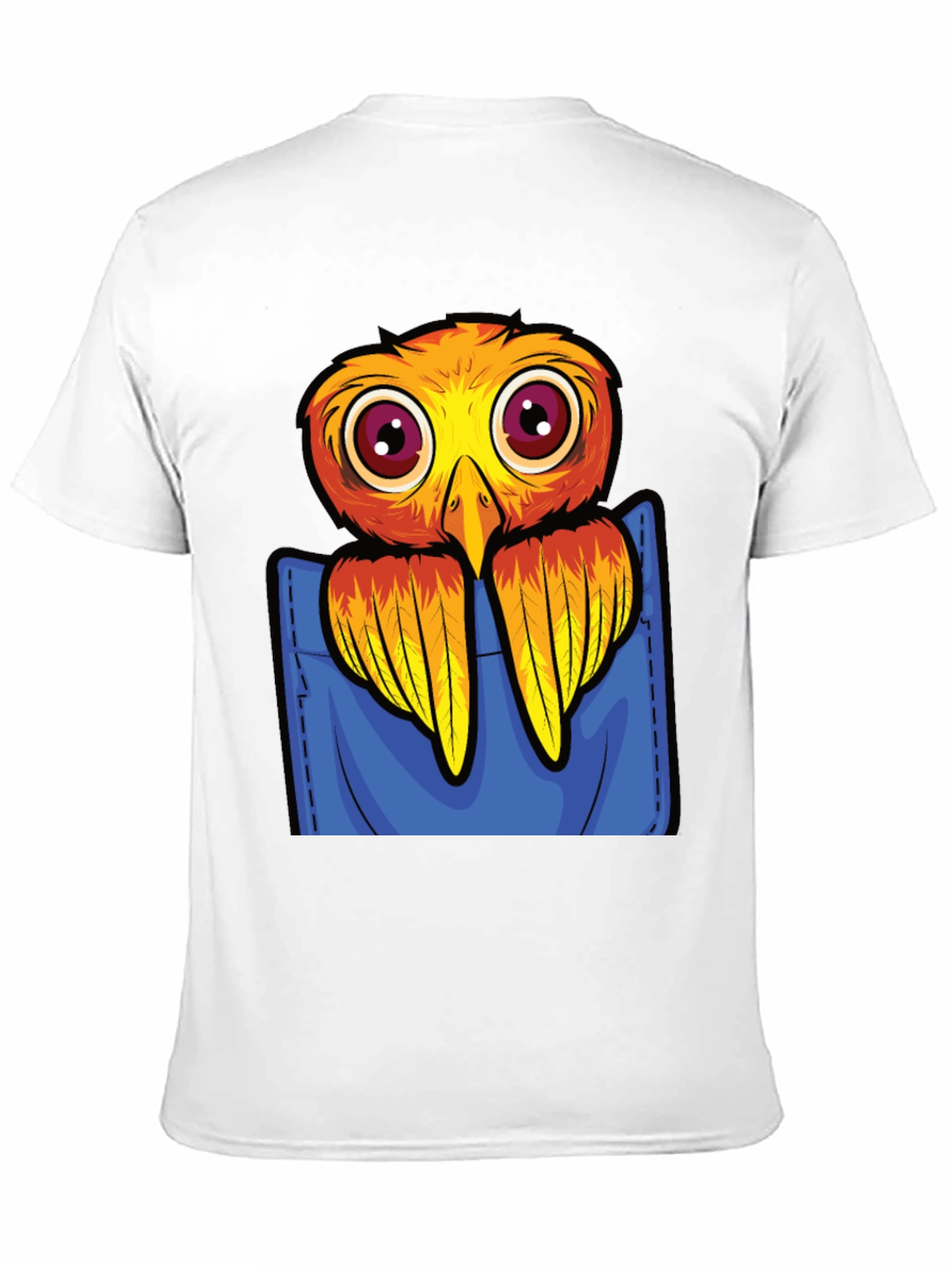 Cartoon Bird in Pocket Black T-Shirt