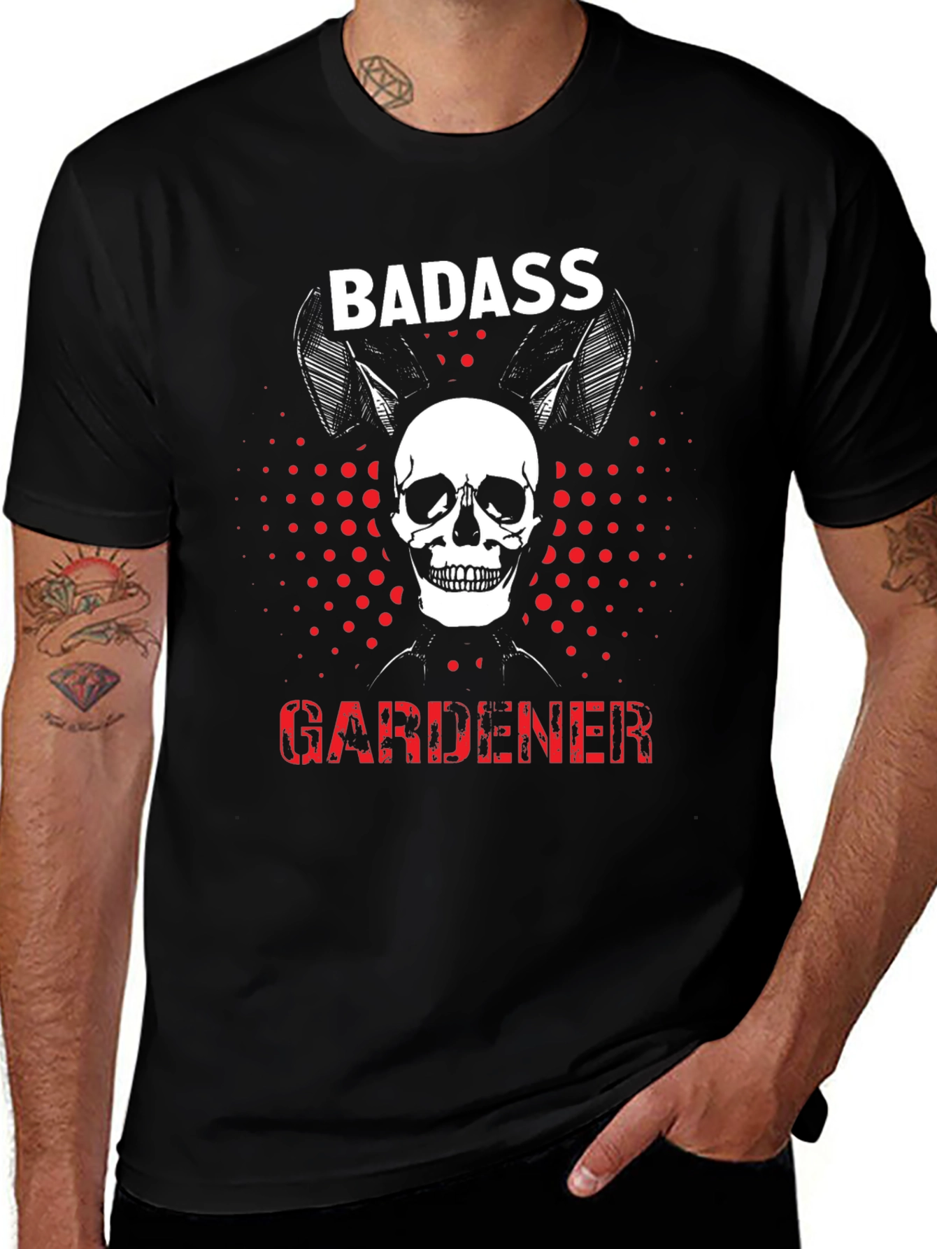 Badass Gardener Skull T-Shirt - Mens Black Tee
