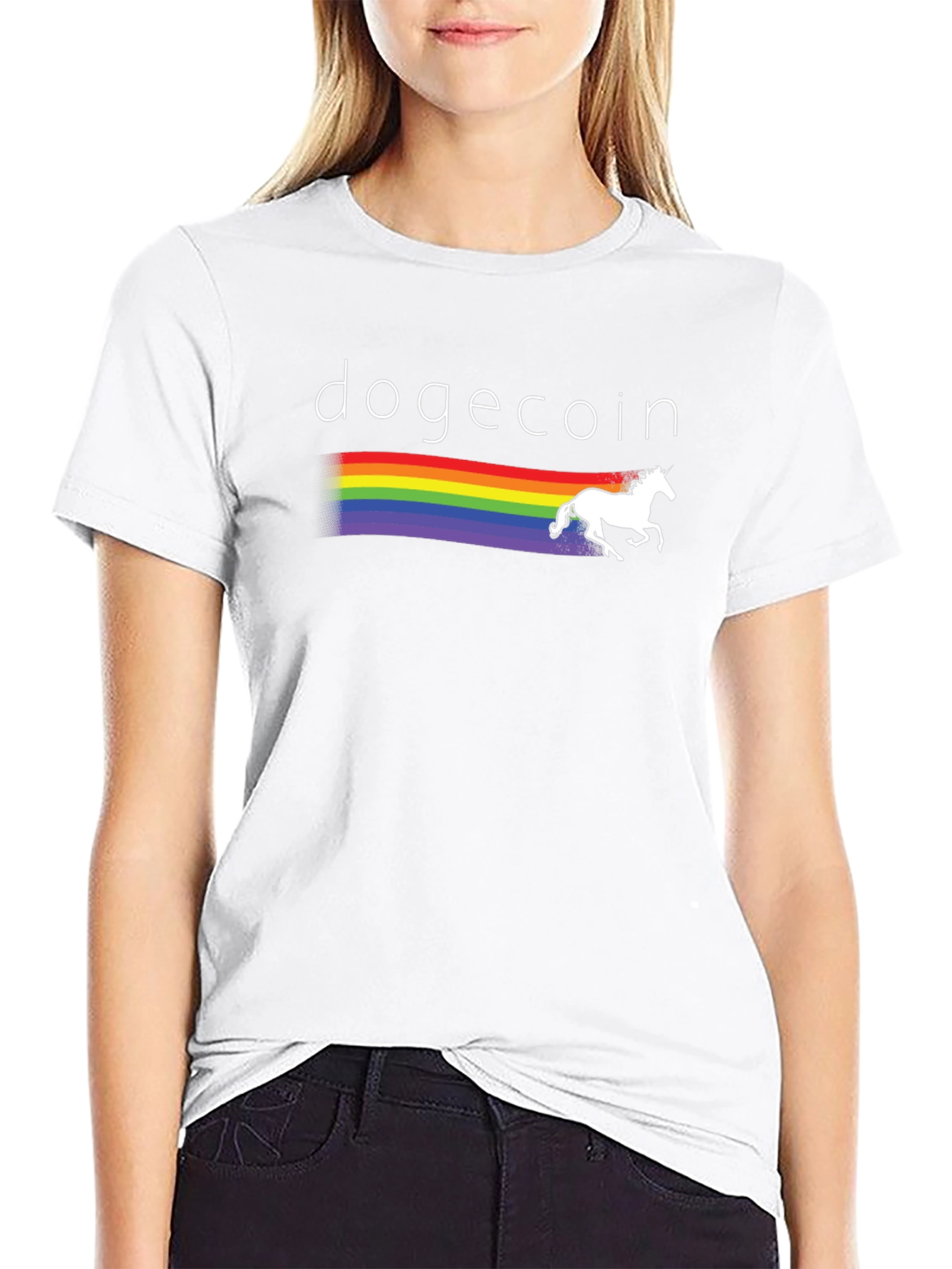 Dogecoin Rainbow Unicorn Graphic T-Shirt