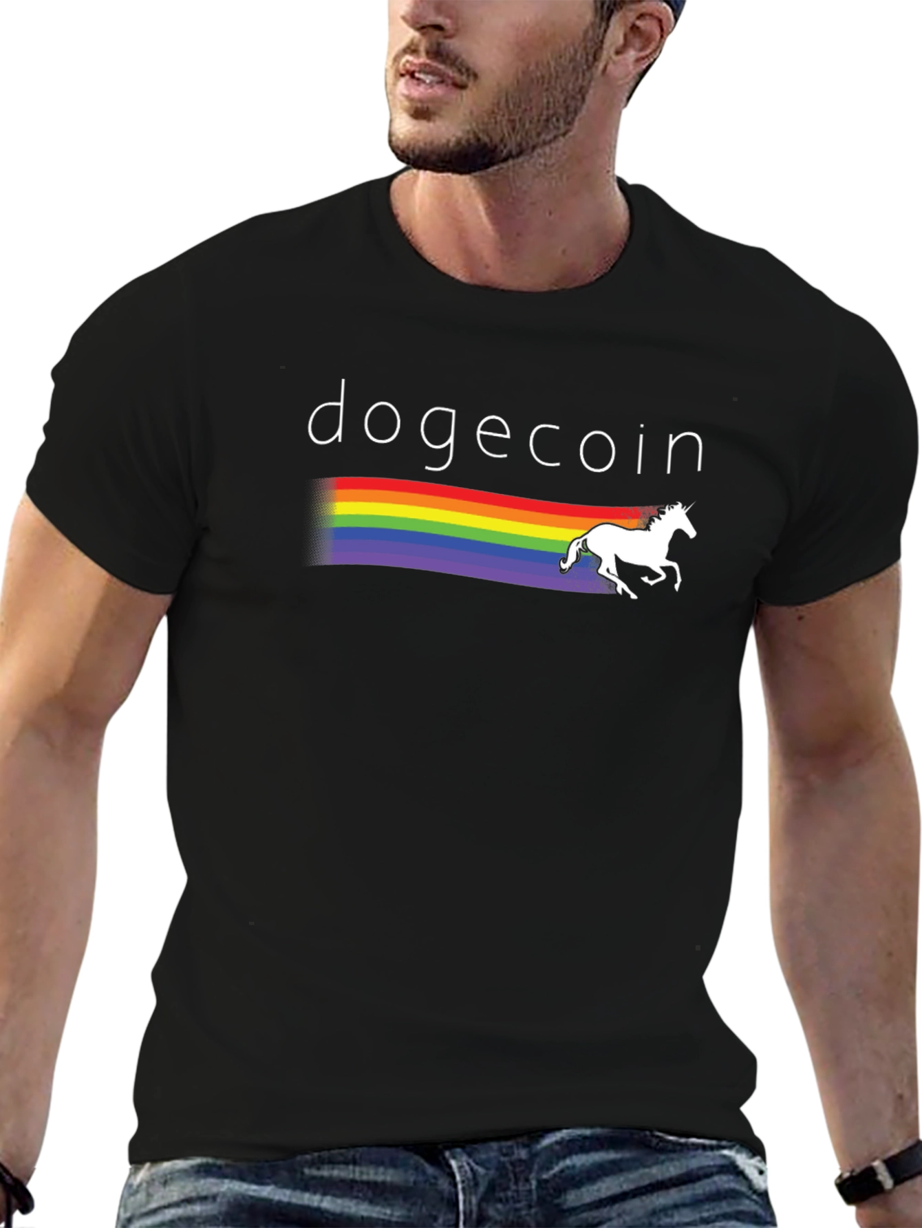 Dogecoin Rainbow Unicorn Graphic T-Shirt